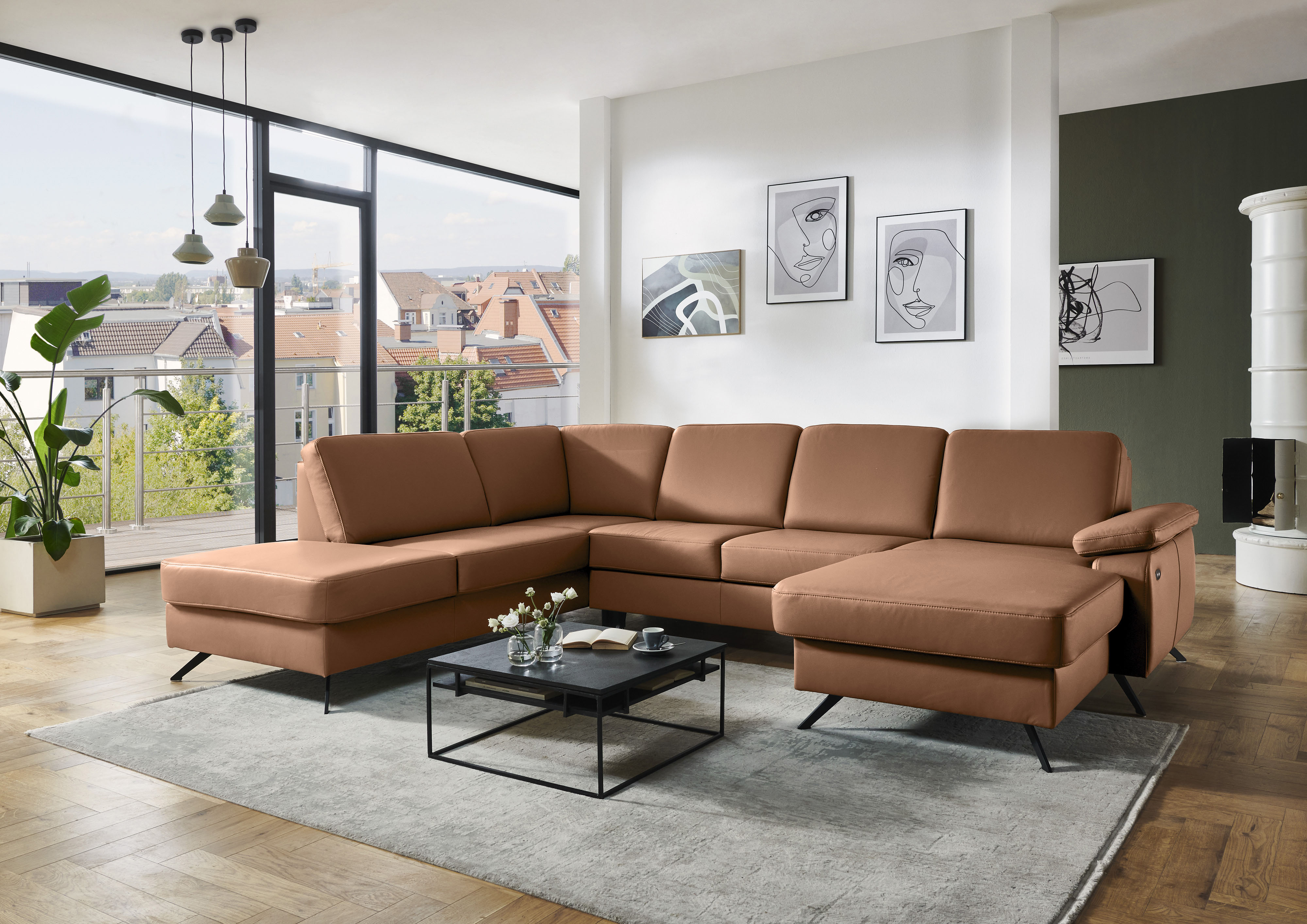 Wohnlandschaft DIE PLANBAR "PN-EM15047 U-Form, ohne Kopfstützen", parkett, B:309cm H:88cm T:235cm, Sofas, Wohnlandschaft, Echtleder, wahlweise mit Bettfunktion u. Stauraum