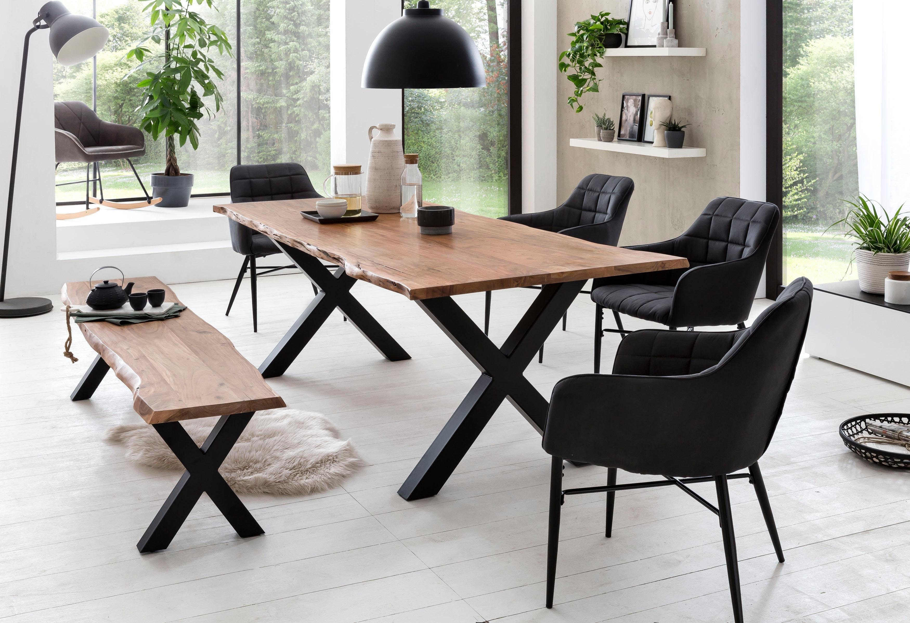Esstisch HOME AFFAIRE "Manhattan", schwarz (natur, schwarz), B:180cm H:77cm T:90cm, Tische, Rechteckiger Esstisch Holz-Esstische, mit Baumkante Image
