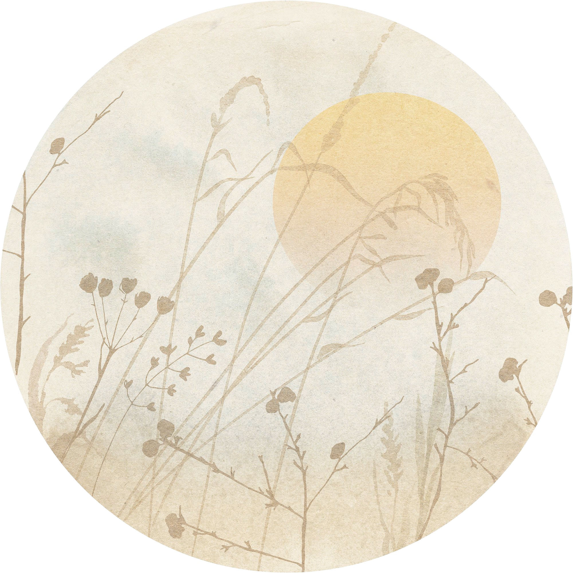 Fototapete KOMAR "Vlies selbstklebend - Roseau - Größe 125 x 125 cm", gelb (gelb, braun), B:125m L:125m, Vlies, Tapeten, Wohnzimmer, Schlafzimmer