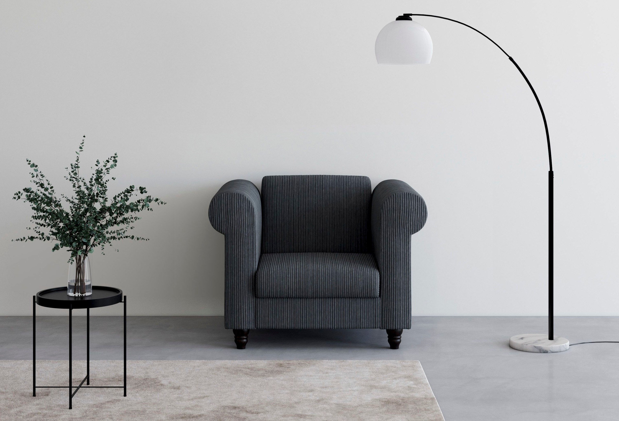 Chesterfield-Sessel DOREL HOME "Felix II in Breit-Cord", grau (anthrazit), B:111cm H:83cm T:87cm, Sessel, mit Rückenlehne 3-fach verstellbar, Beine Massivholz, Sitzhöhe 46 cm