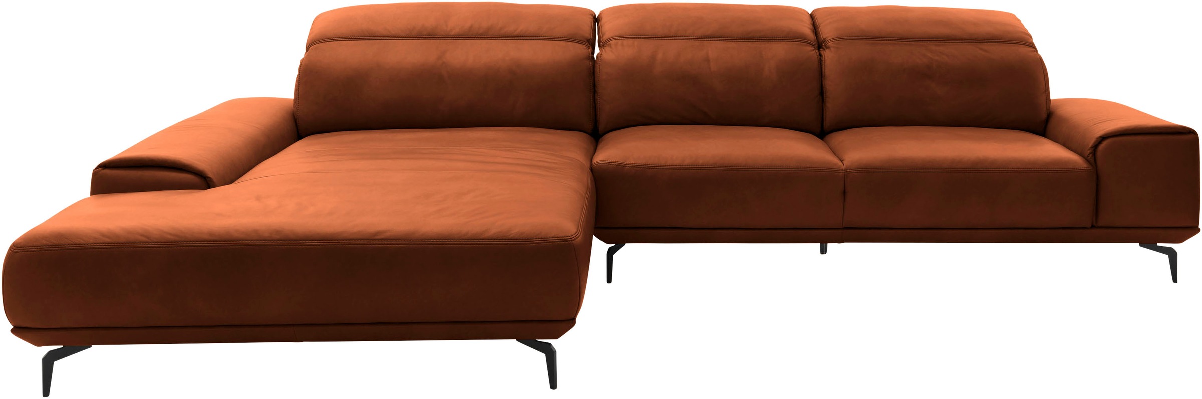 Wohnlandschaft MUSTERRING "MR 2490", braun (cognac, s), B:342cm T:207cm, Sofas, Fuß Schwarz, Sitzhöhe 46cm, wahlweise mit Funktionen, Maße 342x207 cm