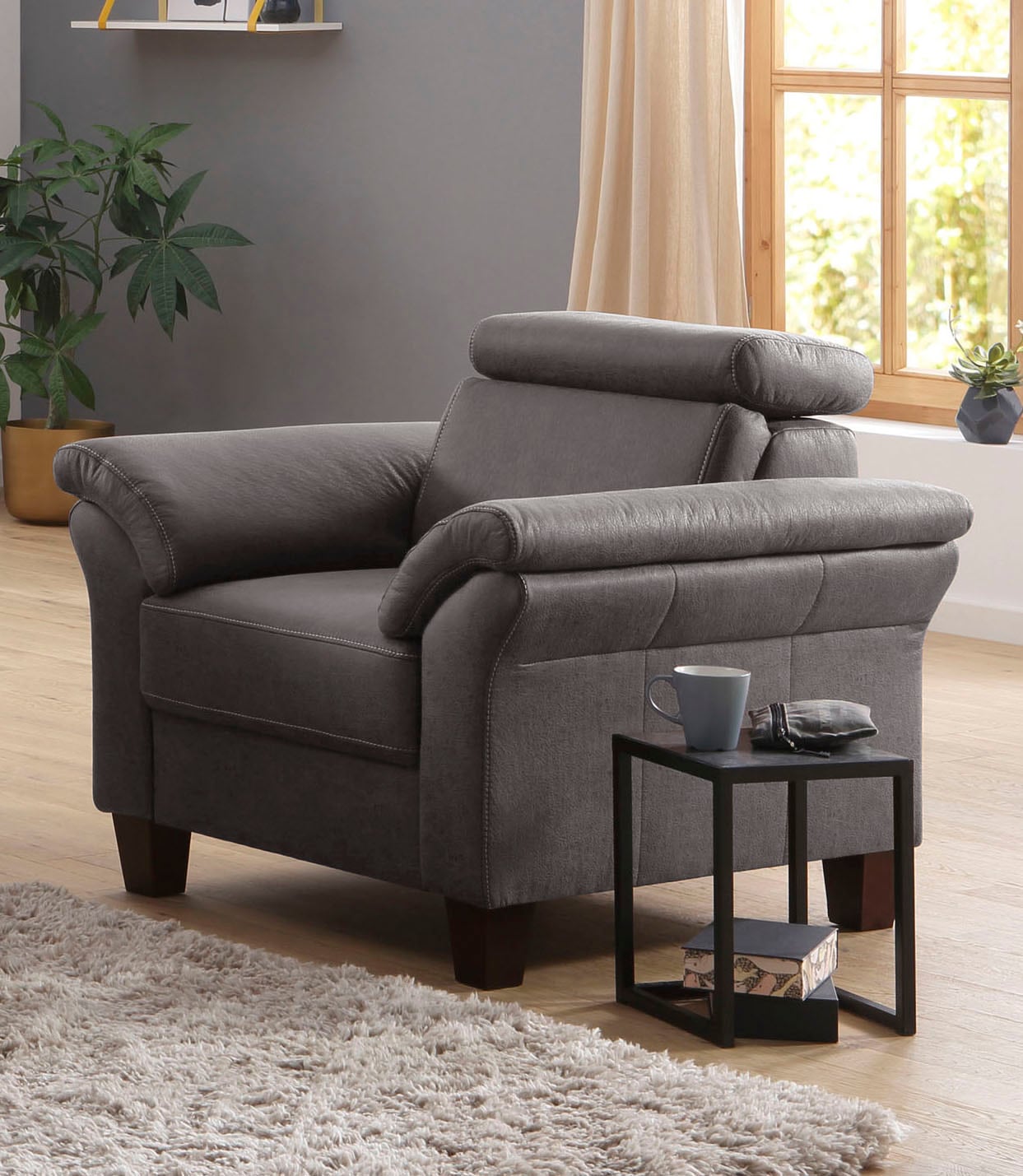 Sessel HOME AFFAIRE "Arngast", grau (anthrazit), B:101cm H:84cm T:93cm, Luxus-Microfaser (100% Polyester);Luxus-Microfaser Lederoptik (100% Polyester), ;Struktur fein (100% Polyester), Sessel, Lesesessel Polstersessel, Inclusive Kopfteilverstellung... Image