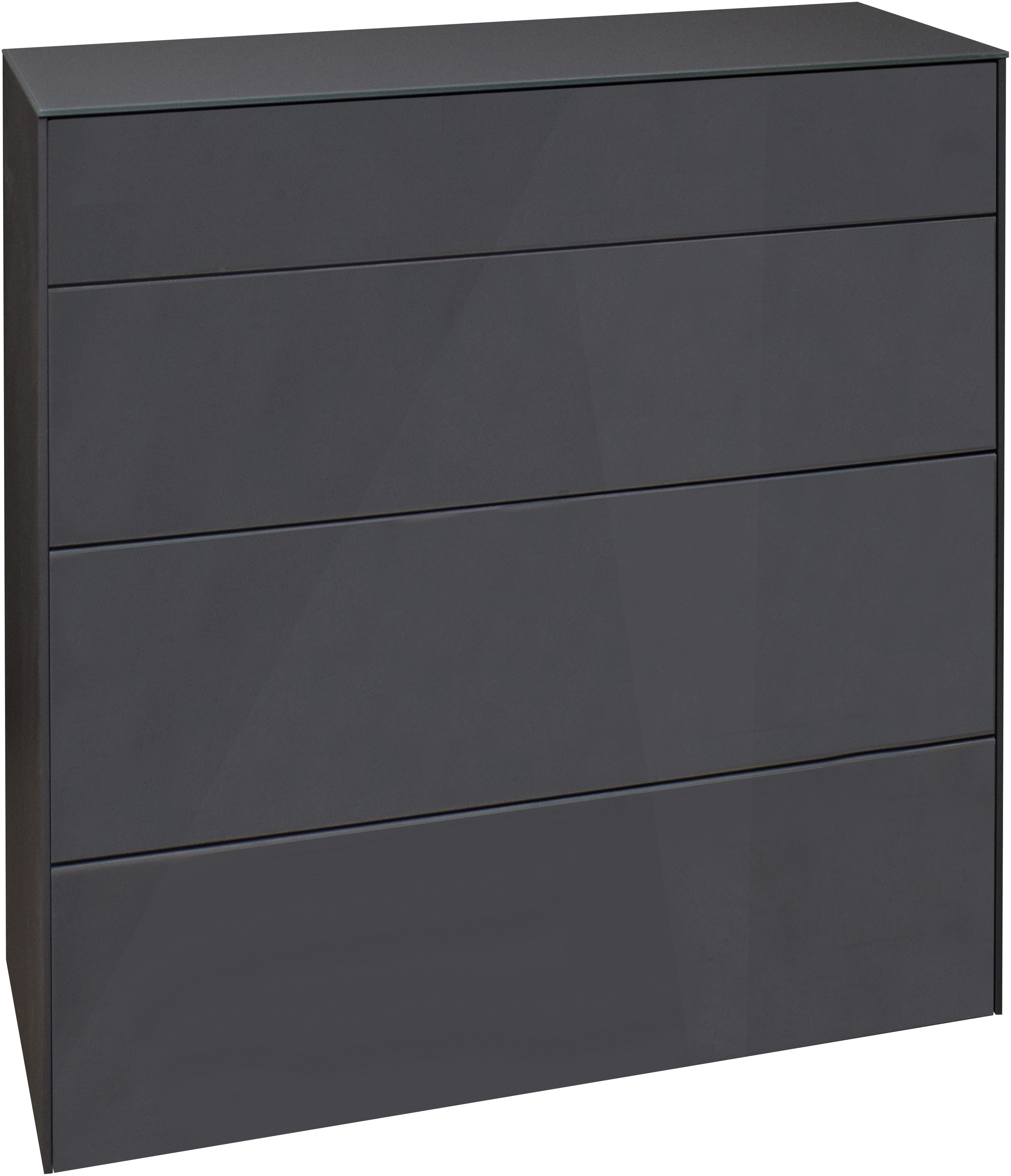 Kommode MÄUSBACHER "Imola TOPSELLER", grau (anthrazit matt lack, glas anthrazit glanz), B:82cm H:89cm T:42cm, Sideboards, Kommode, Mäusbacher Kommode mit Glasfront und Glasoberplatte