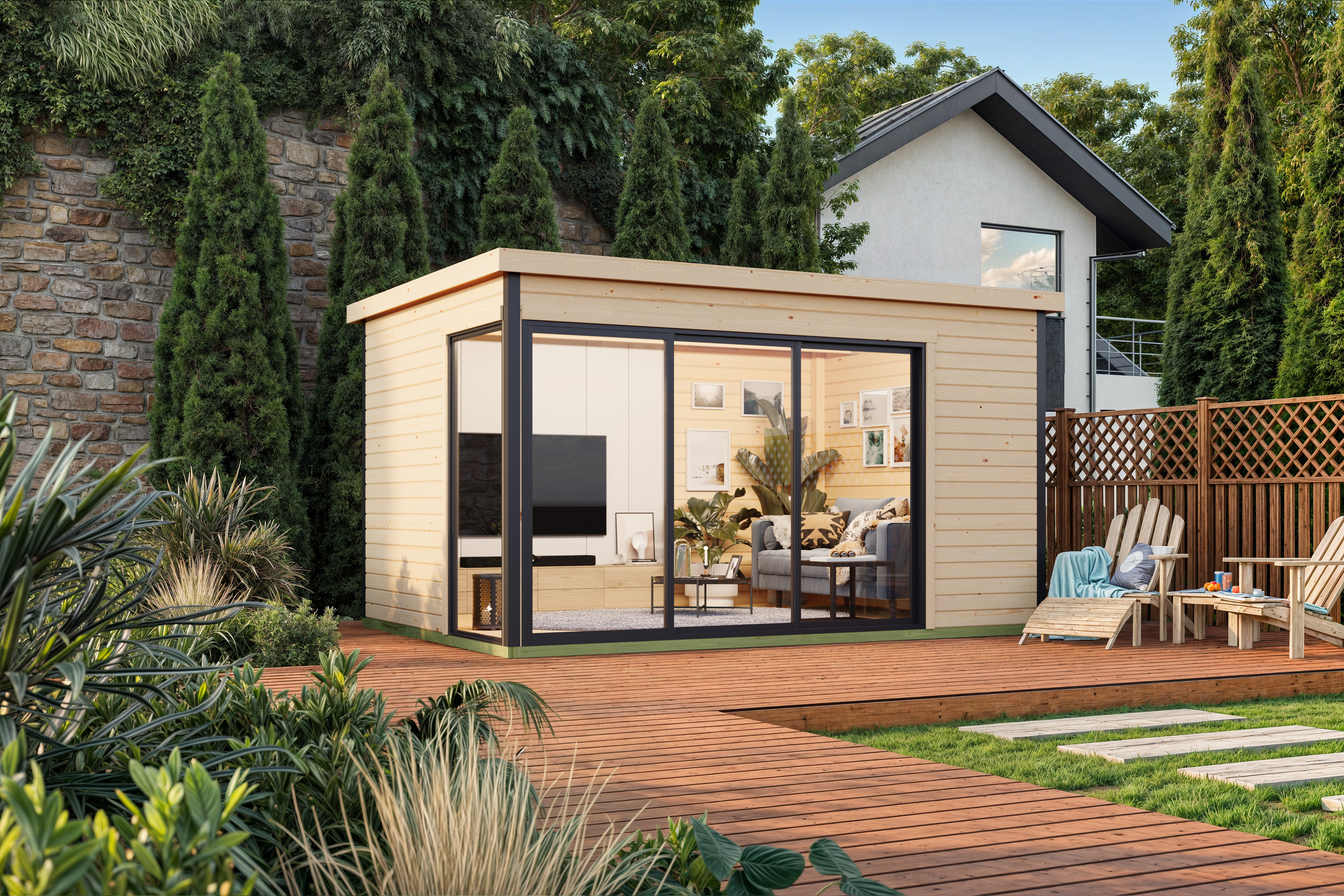 Gartenhaus NORDIC HOLZ "AUSTIN 6", beige (natur), Fußboden im Gartenhaus, Massivholzdach, Holz, Gartenhäuser, Gartenhaus