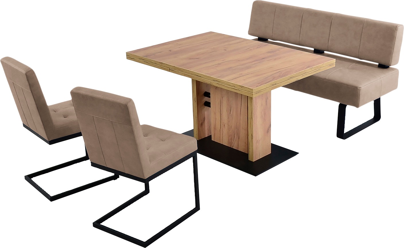 Polsterbank K+W KOMFORT & WOHNEN "Spider II", beige (sand 35, schwarz), B:160cm H:88cm T:67cm, Sitzbänke, Polsterbank, Sitzsteppung, bequem durch Sandwichbauweise, Metallkufe in schwarz