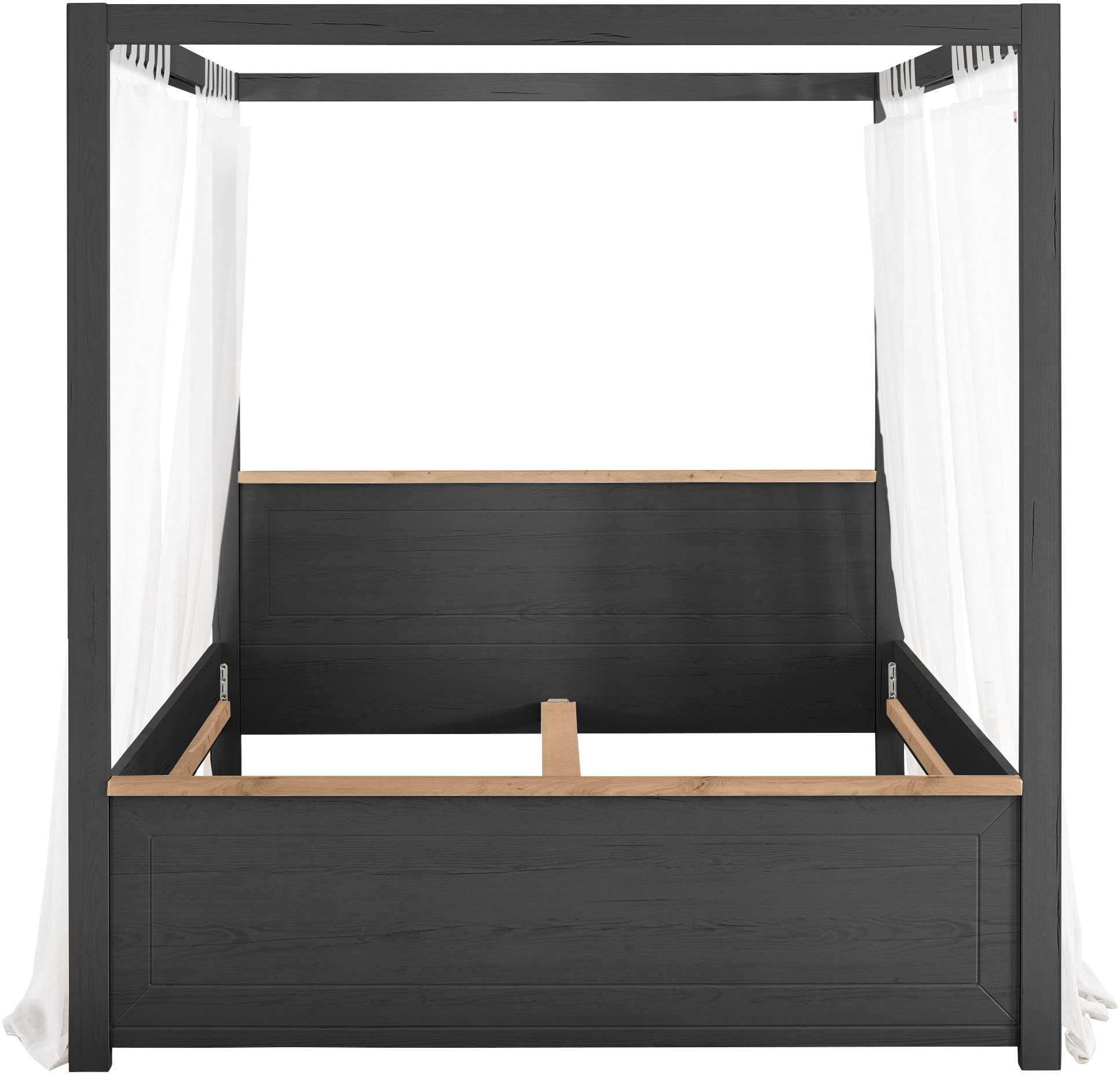 Himmelbett "York Schlafen", grau (grau anthrazit, grau anthrazit, grau anthrazit), B:185,6cm H:200,4cm L:208,4cm, SET ONE BY MUSTERRING, Betten, Liegefläche 180 x 200 cm, drei Farbausführungen, inklusive Gardinenset