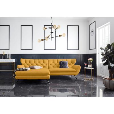 Ecksofa 3C CANDY "Beatrice Designsofa in moderner Retrooptik, bequem und extravagant", gelb (curry), B:300cm H:94cm T:175cm, Samt-Optik (100% Polyester), Sofas, mit Rückensteppung im Rautenmuster, Ohrenbacken Optik, L-Form Image