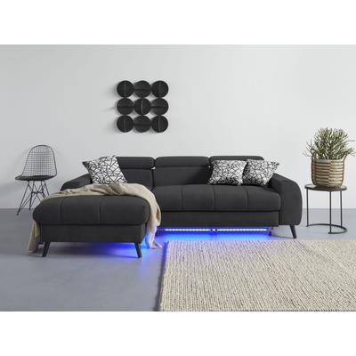 Ecksofa COTTA "Mia L-Form mit 3 Zierkissen", schwarz, B:236cm H:74cm T:164cm, 100% Polyester, Sofas, wahlweise mit Bettfunktion, Bettkasten, Beleuchtung & Wireless-Charger Image