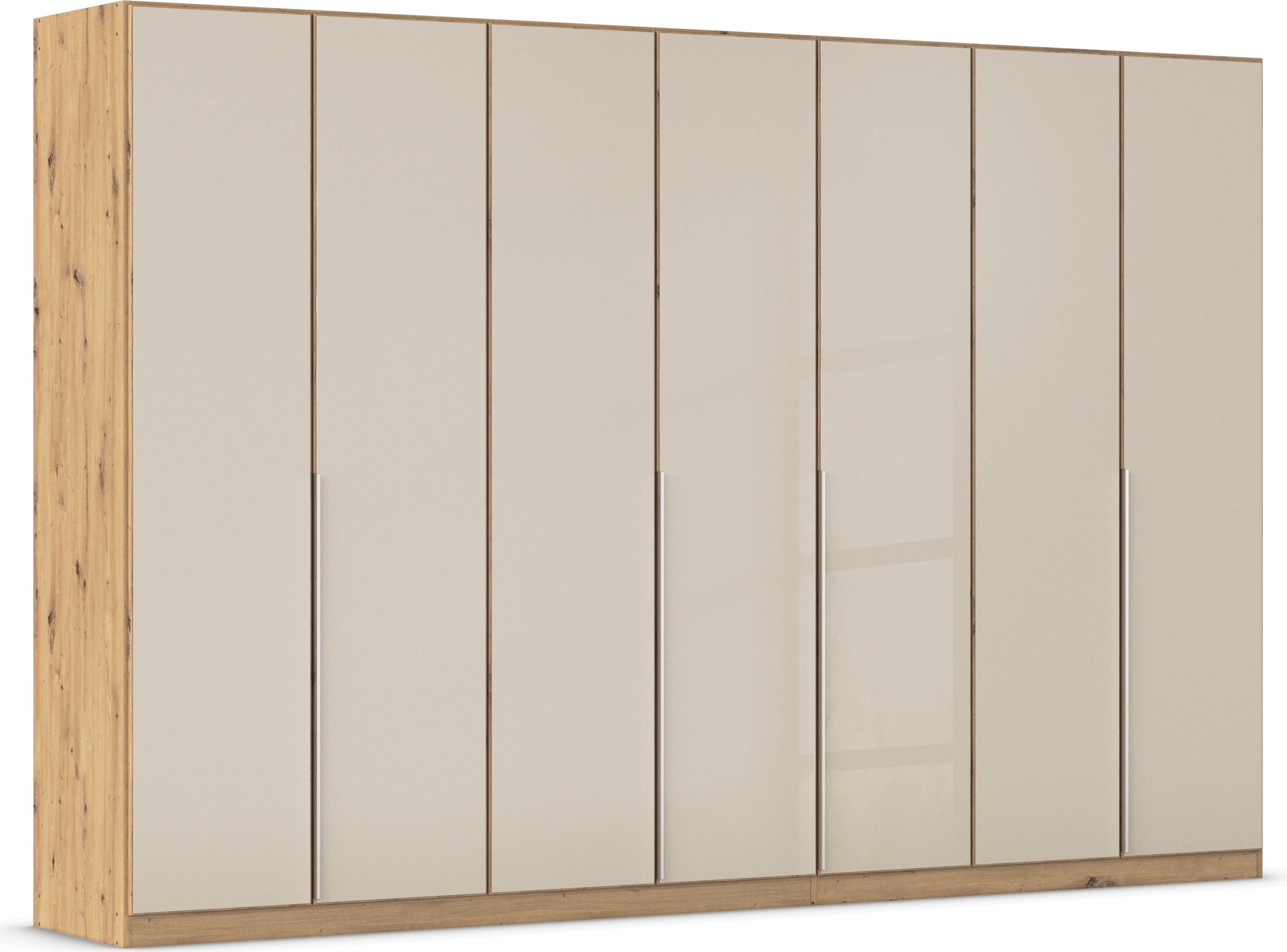 Drehtürenschrank RAUCH "Kleiderschrank Kleiderschränke Schrank Garderobe AGORDO mit Glasfront", beige (eiche artisan, glas beige (champagner)), B:315cm H:210cm T:54cm, Holzwerkstoff, Schränke, durchdachte Innenausstattung, in 7 Breiten und 2 Höhen... Image