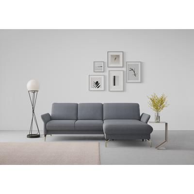 Ecksofa SIT & MORE "Fashion L-Form", blau (blaugrau), B:253cm H:84cm T:165cm, Sofas, wahlweise mit Kopfteilverstellung, Vorziehsitz, motorisch, Nickelfüße Image