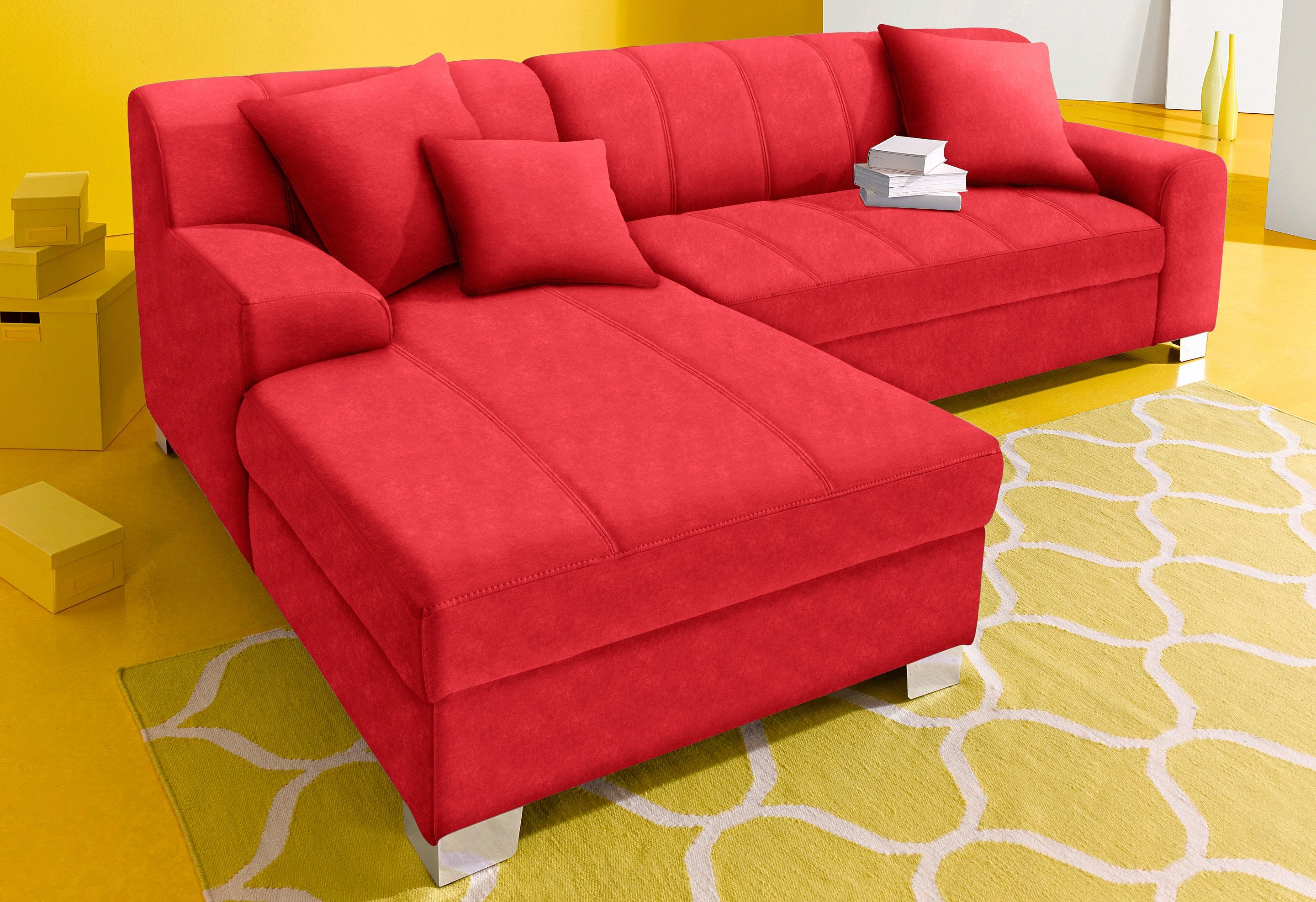Ecksofa DOMO COLLECTION "Turah incl. Zierkissen, moderne Steppung, auch in Leder", rot, B:239cm H:75cm T:82cm, Sofas, Ecksofa, mit Bettfunktion, Schlafsofa, B/T: 239/152 cm, Unser Dauertiefpreis, Topseller