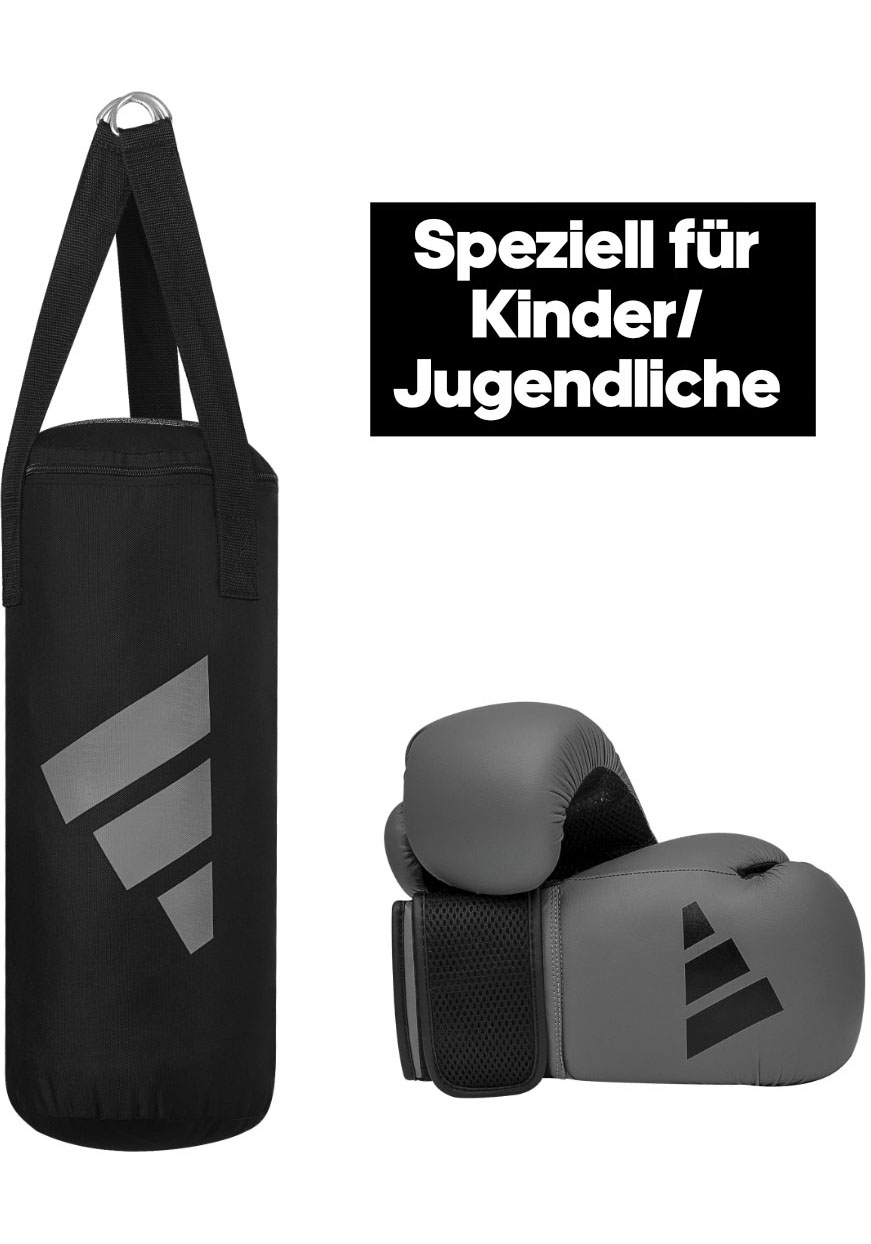 Boxsack ADIDAS PERFORMANCE "Youth Boxing Kit", schwarz (schwarz, grau), Boxsäcke, B/H/L: 20cm x 53cm x 20cm, B:20cm H:53cm L:20cm Ø:26cm Image