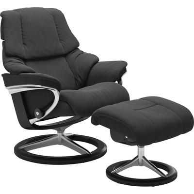 Relaxsessel STRESSLESS "Reno", grau (charcoal dinamica), B:79cm H:99cm T:75cm, Leder BATICK: BATICK ist ein leicht korrigiertes, durchgefärbtes und genarbtes Möbelleder, bei dem die meisten Unebenheiten und Spuren in der Regel entfernt wurden.,... Image