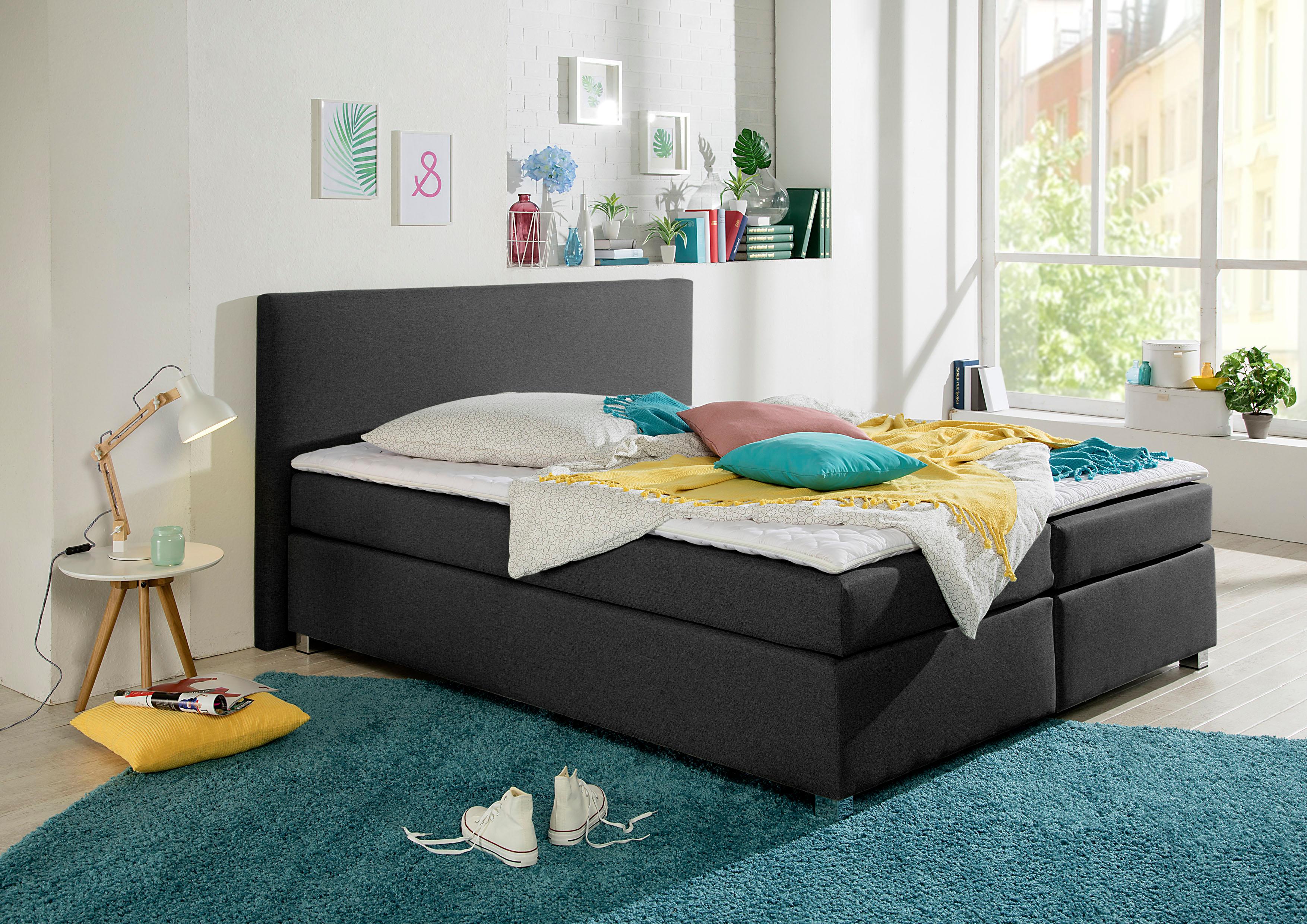 Boxspringbett INOSIGN "Eliana", grau (anthrazit), B:187cm L:210cm, Komplettbetten, Boxspringbett, inkl. Topper, in 4 Breiten, 3 Matratzenarten und 2 Härtegraden Image