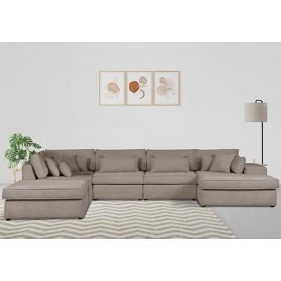 Wohnlandschaft RAUM.ID "Florid U-Form", grau (taupe), B:360cm H:75cm T:260cm, Baumwollmix (60% Baumwolle/40% Leinen), Struktur fein (100% Polyester), Samtoptik (100% Polyester), Sofas, 6 Teile, bestehend aus Modulen, viele Bezugsqualitäten, auch in... Image
