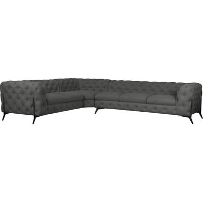 Chesterfield-Sofa LEONIQUE "Amaury L-Form", grau, B:323cm H:75cm T:264cm, Struktur (100% Polyester), Samtoptik (100% Polyester), Sofas, großes Ecksofa, Chesterfield-Optik, Breite 323 cm, Fußfarbe wählbar Image