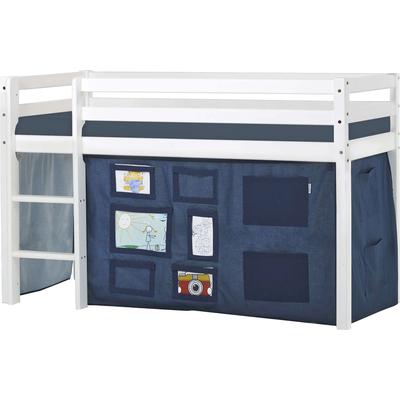 Hochbett HOPPEKIDS "ECO Dream, Kinderbett, Spielbett, Halbhohes Bett aus Massivholz", blau (weiß, dunkelblau, fenster), B:81cm H:105cm L:168cm, Kinderbett: 100% Massivholz: Nordische Kiefer, Vorhang: 100% Baumwolle, Matratzenbezug 100% Baumwolle,... Image