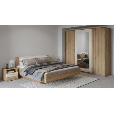 Schlafzimmer-Set HOME AFFAIRE "Bitry,Set 4-St(Bett 180 cm, 2xNako, Drehtürenschrank)", braun (wildeiche), B:184cm H:86cm T:205cm, FSC-zertifizierter Holzwerkstoff, Melamin, Schlafzimmermöbel-Sets, Komplettschlafzimmer, viel Stauraum, fühlbare... Image