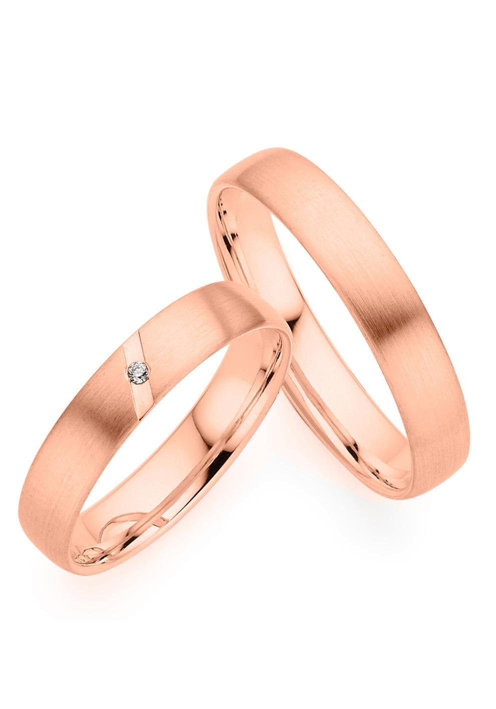 Trauring PHÖNIX "Schmuck Geschenk Gold 333 Trauring Ehering LIEBE versch. Varianten" Gr. 50, rosa (roségoldfarben), Fingerringe, 50, 0,01 SI = kleine Einschlüsse mit Brillant, Roségold 333, 4mm, Made in Germany, wahlweise mit oder ohne Brillant Image