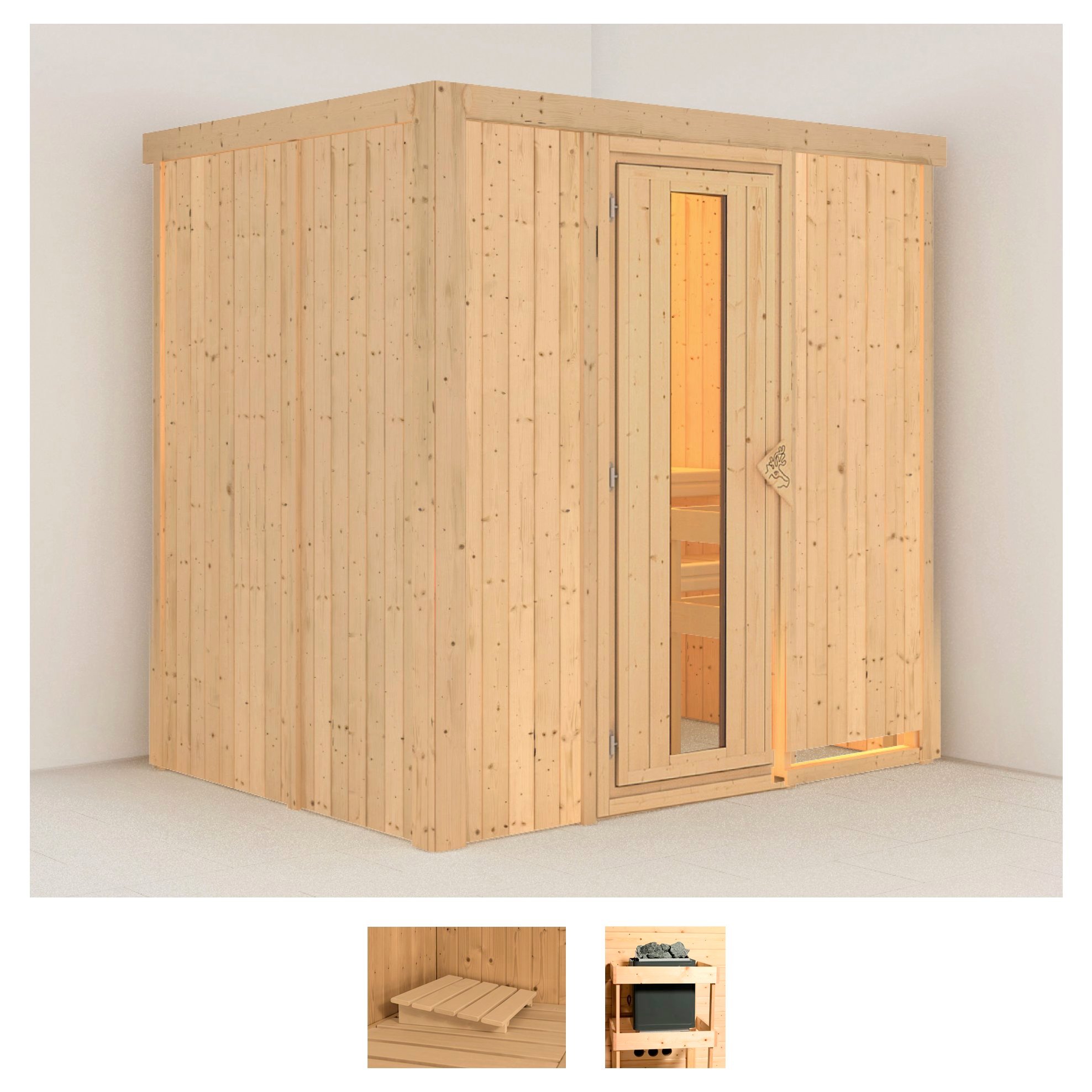 Sauna KARIBU "Finja", beige (naturbelassen), ohne Ofen, (ohne Ofen), Saunen, ohne Ofen Image