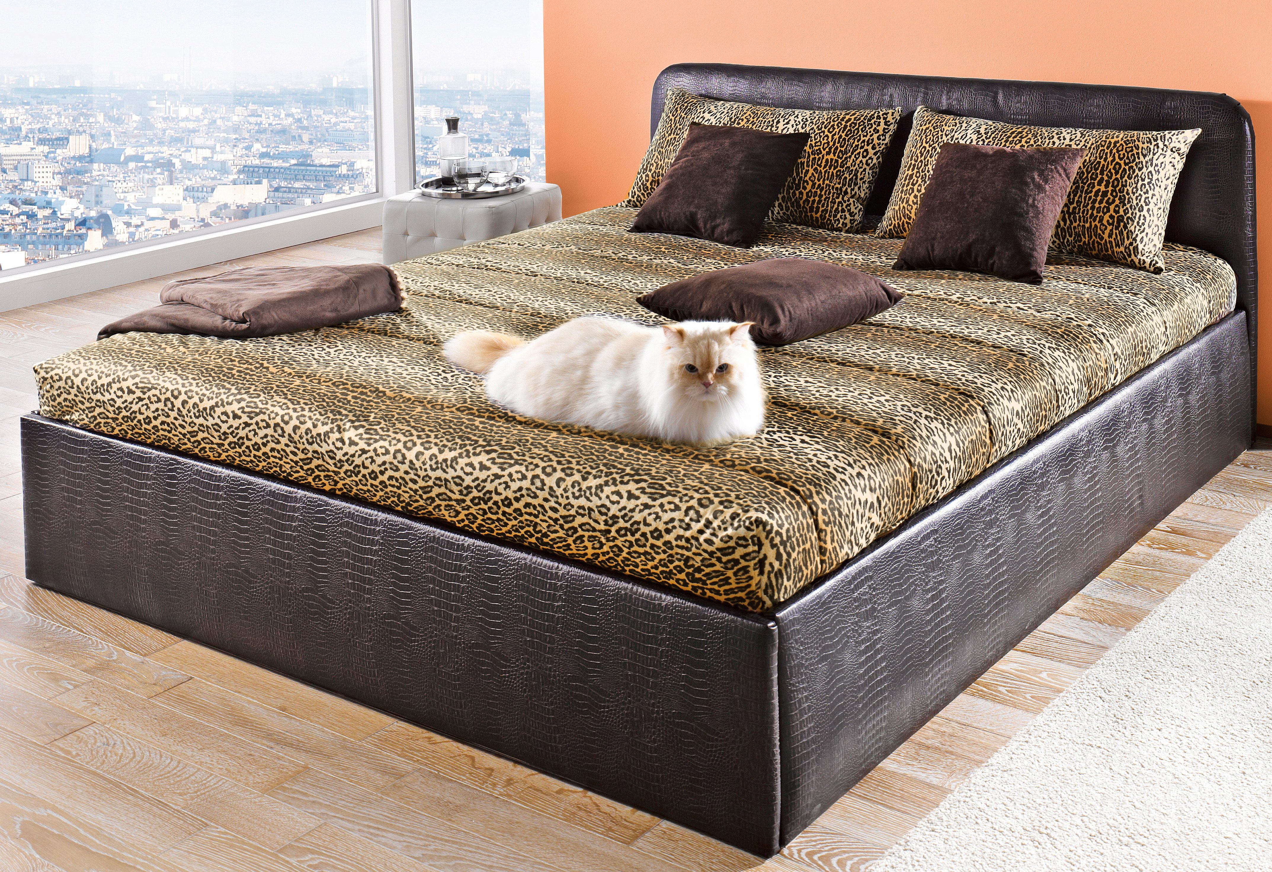 Polsterbett, braun, B:108cm L:210cm, Bezug Bett: Kunstleder;Bonnell-Federkernmatratze: 51% Polypropylen, 39% Polyester, 10% Baumwolle;Kaltschaummatratze: 100% Polyester, Bezug abnehm- und waschbar bis 60C, WESTFALIA SCHLAFKOMFORT, Betten, inkl.... Image