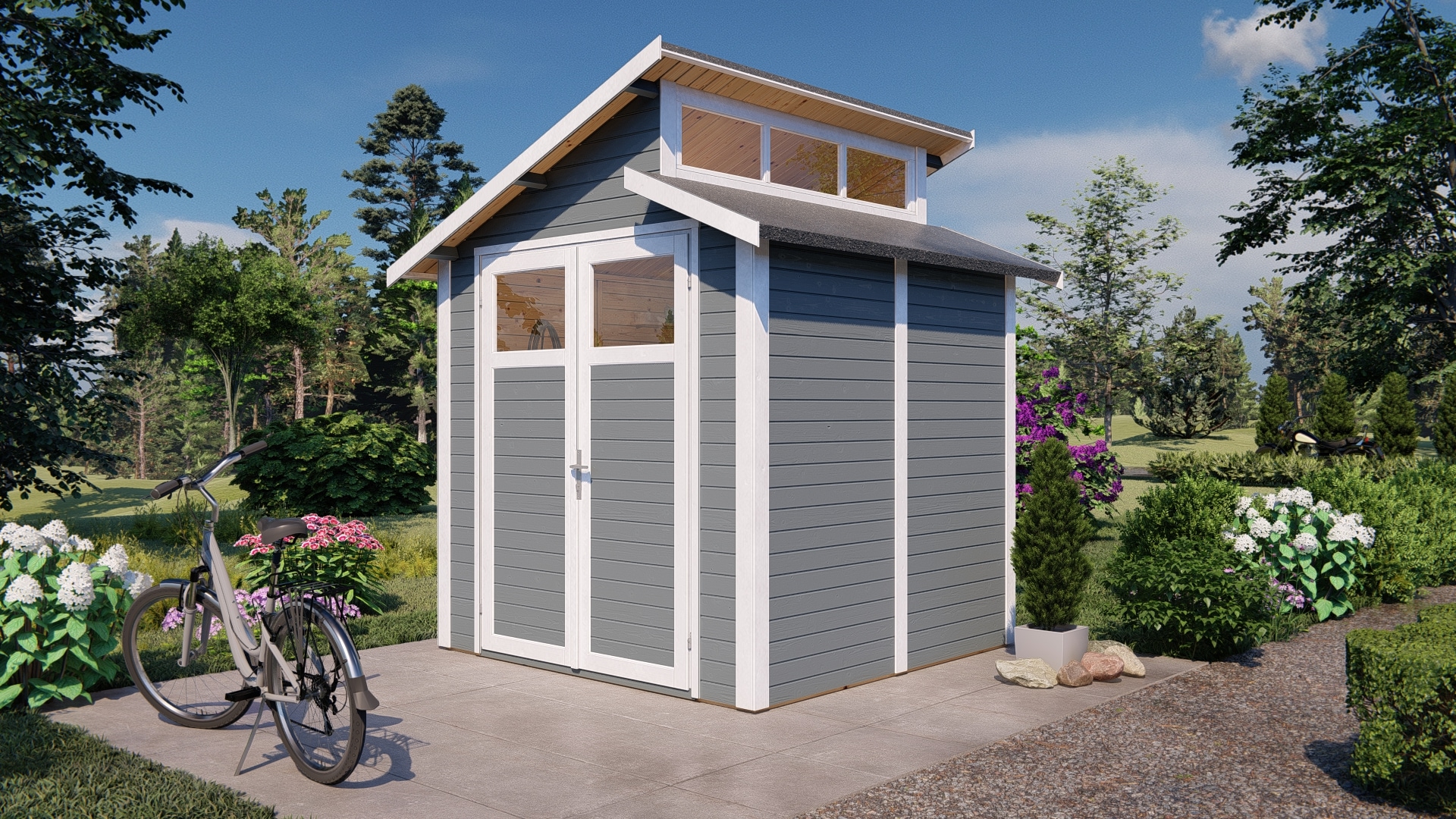 Gartenhaus BERTILO "Studio Basic, in verschiedenen Farben", grau (hellgrau), Fußboden im Gartenhaus, ohne Dacheindeckung, Massivholz, Gartenhäuser