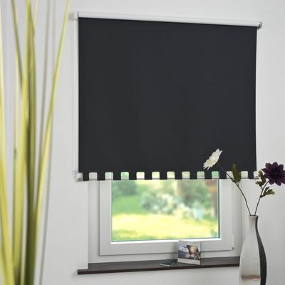 Seitenzugrollo LIEDECO Gr. 4, schwarz, B:92cm H:180cm, Polyester, Rollos, Volantrollo - eckiger Volant, Fixmaß Image