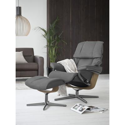 Relaxsessel STRESSLESS "Reno", grau (dunkelgrau dinamica), B:79cm H:99cm T:75cm, Microfaser DINAMICA (88% Polyester, 12% Polyurethan), Sessel, mit Cross Base, Größe S, M & L, Holzakzent Eiche Image