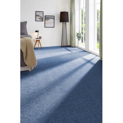Teppichboden MY HOME "Isabella, Velours, Made in Netherlands", blau (dunkelblau), B:400cm H:8,5mm L:350cm, Teppiche, Breite 400 cm, Uni Farben, weich, pflegeleicht, strapazierfähig Image
