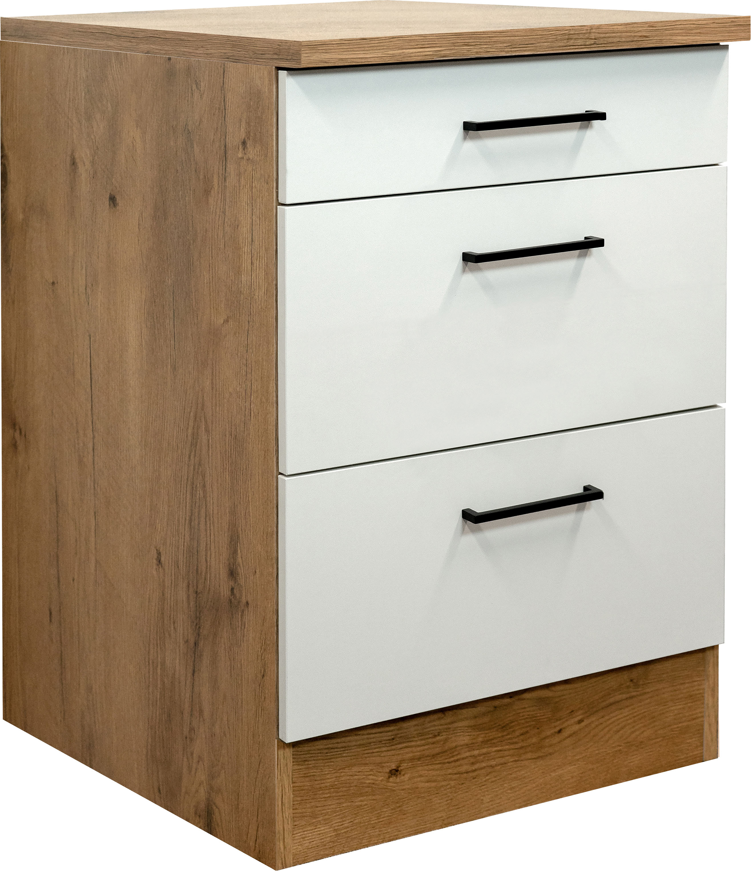 Auszugsunterschrank FLEX-WELL "Vintea", beige (magnolia matt, lancelot oak), B:60cm H:85cm T:60cm, Holzwerkstoff, Schränke, Küchenunterschrank, (B x H x T) 50 x 86 x 60 cm, mit praktischen Auszügen