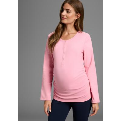 Umstandsshirt NEUN MONATE "2er Pack Stillshirts mit praktischem Ausschnitt", Damen, Gr. 40/42, rosa (rosa, weiß), Jersey, Obermaterial: 95% Baumwolle, 5% Elasthan, unifarben, Basic, Basic hüftlang, Langarm, Shirts, 2er Pack Umstands-Shirt für...