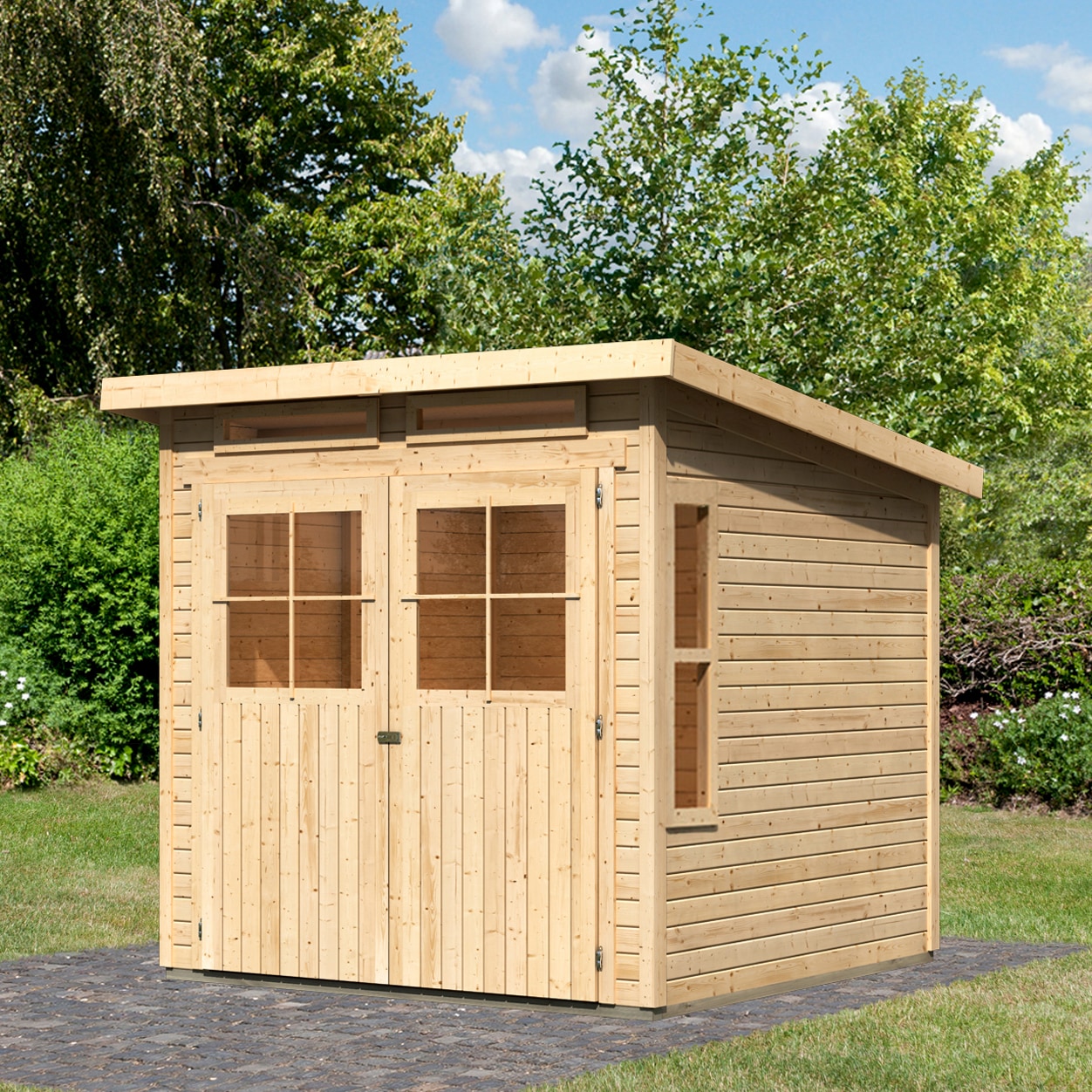 Gartenhaus KARIBU "Falkensee 3", beige (naturbelassen), ohne Fußboden, ohne Dacheindeckung, Holzwerkstoff, Gartenhäuser, Gartenhaus