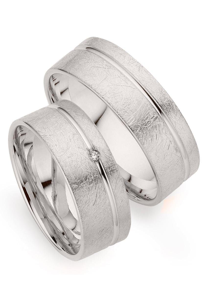 Trauring PHÖNIX "Schmuck Geschenk Gold 333 Trauring Ehering LIEBE versch. Varianten" Gr. 60, weiß (weißgoldfarben), Fingerringe, 60, 0,01 SI = kleine Einschlüsse mit Brillant, Weißgold 333, 7mm, Made in Germany, wahlweise mit oder ohne Brillant Image
