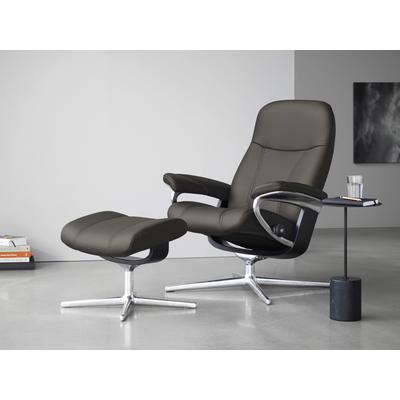 Relaxsessel STRESSLESS "Consul", grau (metal grau paloma), B:91cm H:102cm T:79cm, Leder PALOMA: PALOMA ist ein durchgefärbtes Semianilin-Möbelleder mit natürlicher Narbung., Sessel, mit Cross Base, Größe S, M & L, Holzakzent Schwarz Image