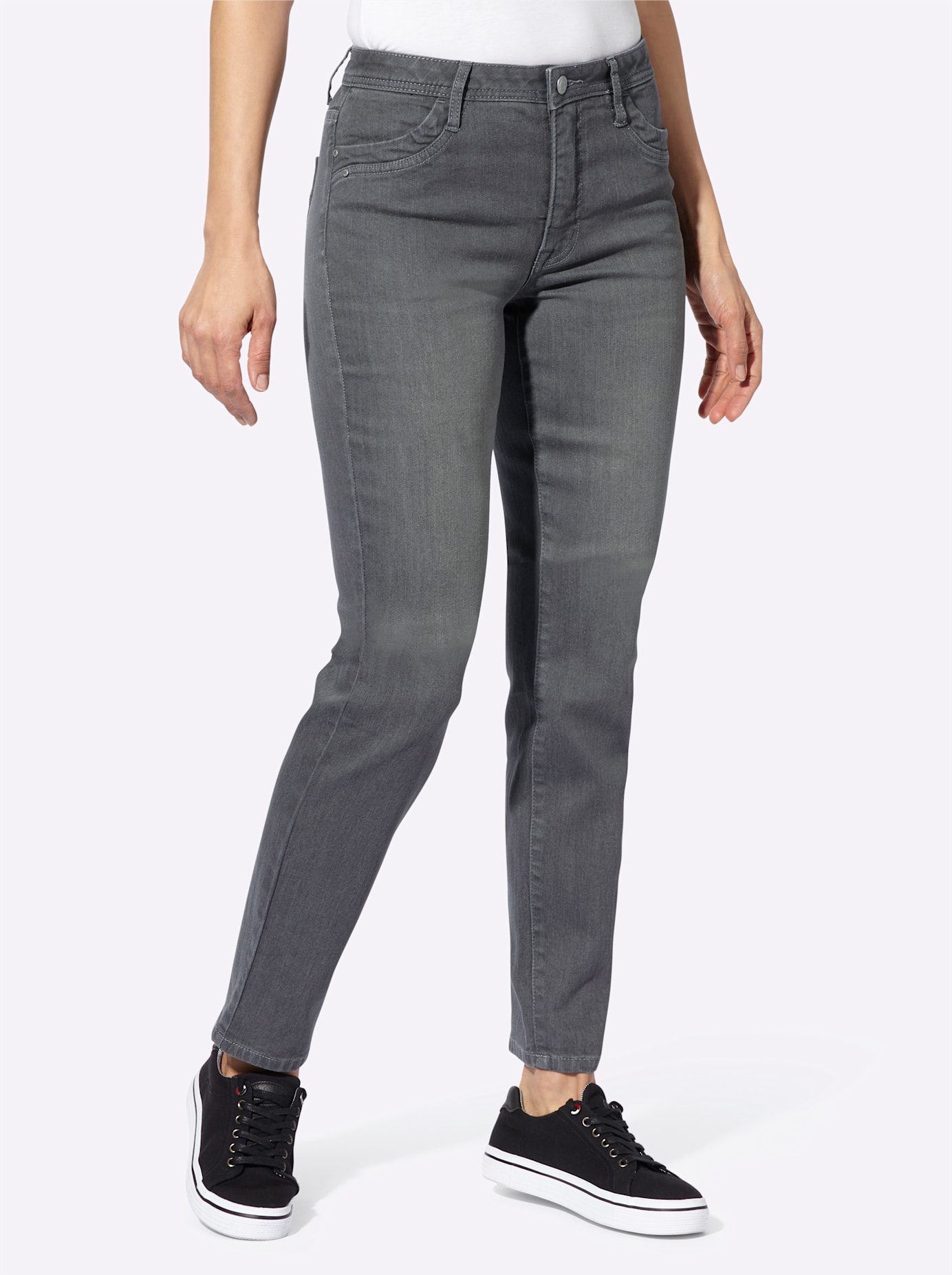 Thermojeans CASUAL LOOKS, Damen, Gr. 54, Normalgrößen, blau (stone, grau, denim), 78% Baumwolle, 20% Polyester, 2% Elasthan, unifarben, lang, Jeans Thermojeans