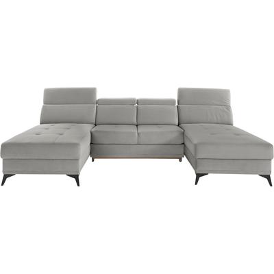 Wohnlandschaft INOSIGN "Cardiz U-Form", grau (hellgrau), B:296cm H:83cm T:173cm, Webstoff (100% Polyester), Luxus-Microfaser Paris (90% Polyester/10% Polyamid), Struktur fein (100% Polyester), Samtoptik (100% Polyester), Sofas,... Image