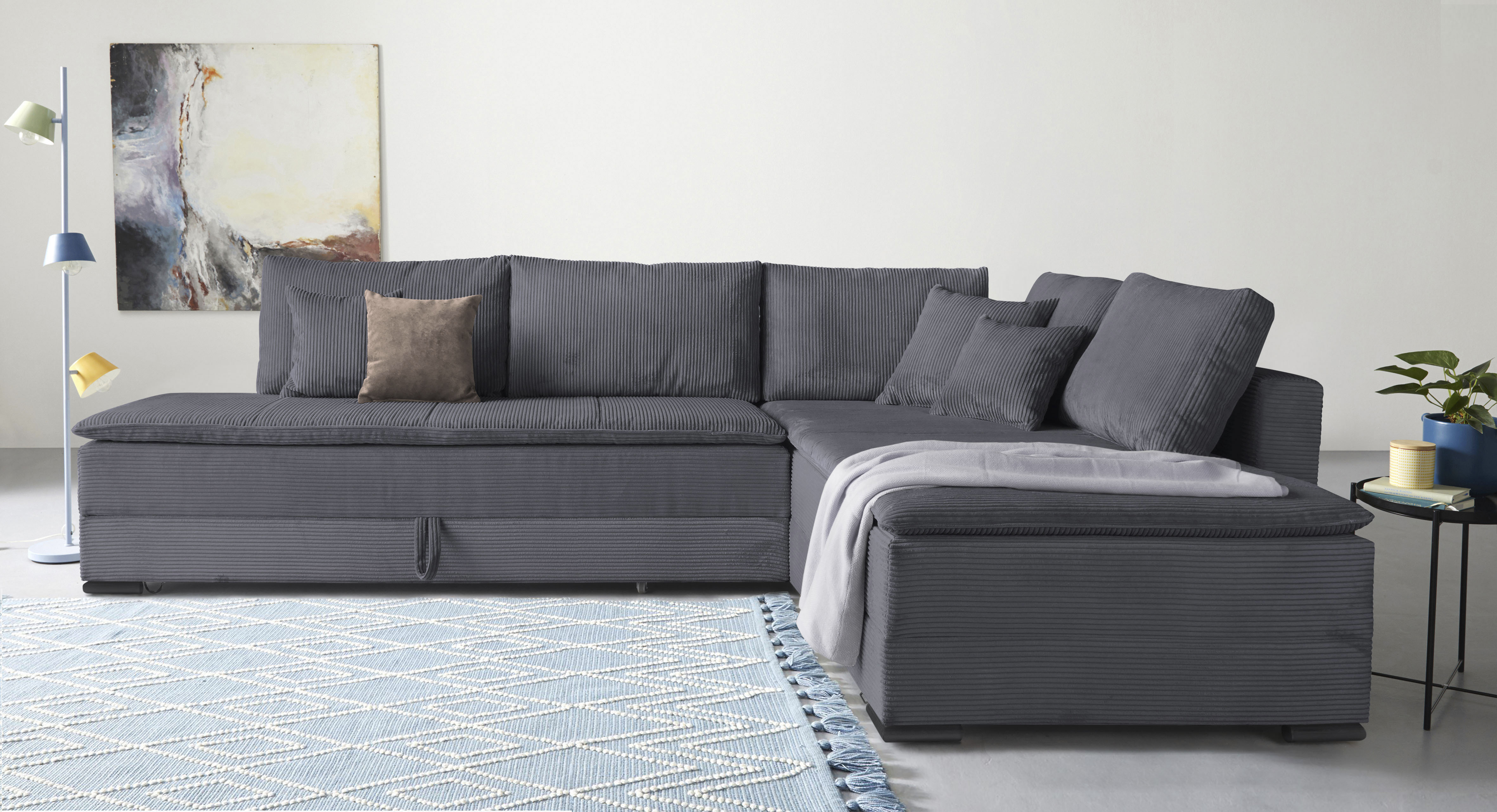 Ecksofa INOSIGN "Night & Day L-Form mit Dauer-Schlaffunktion, Cord-Bezug", grau (anthrazit), B:321cm T:218cm, 100% Polyester, Sofas, inklusive Bettfunktion und Bettkasten, Topseller