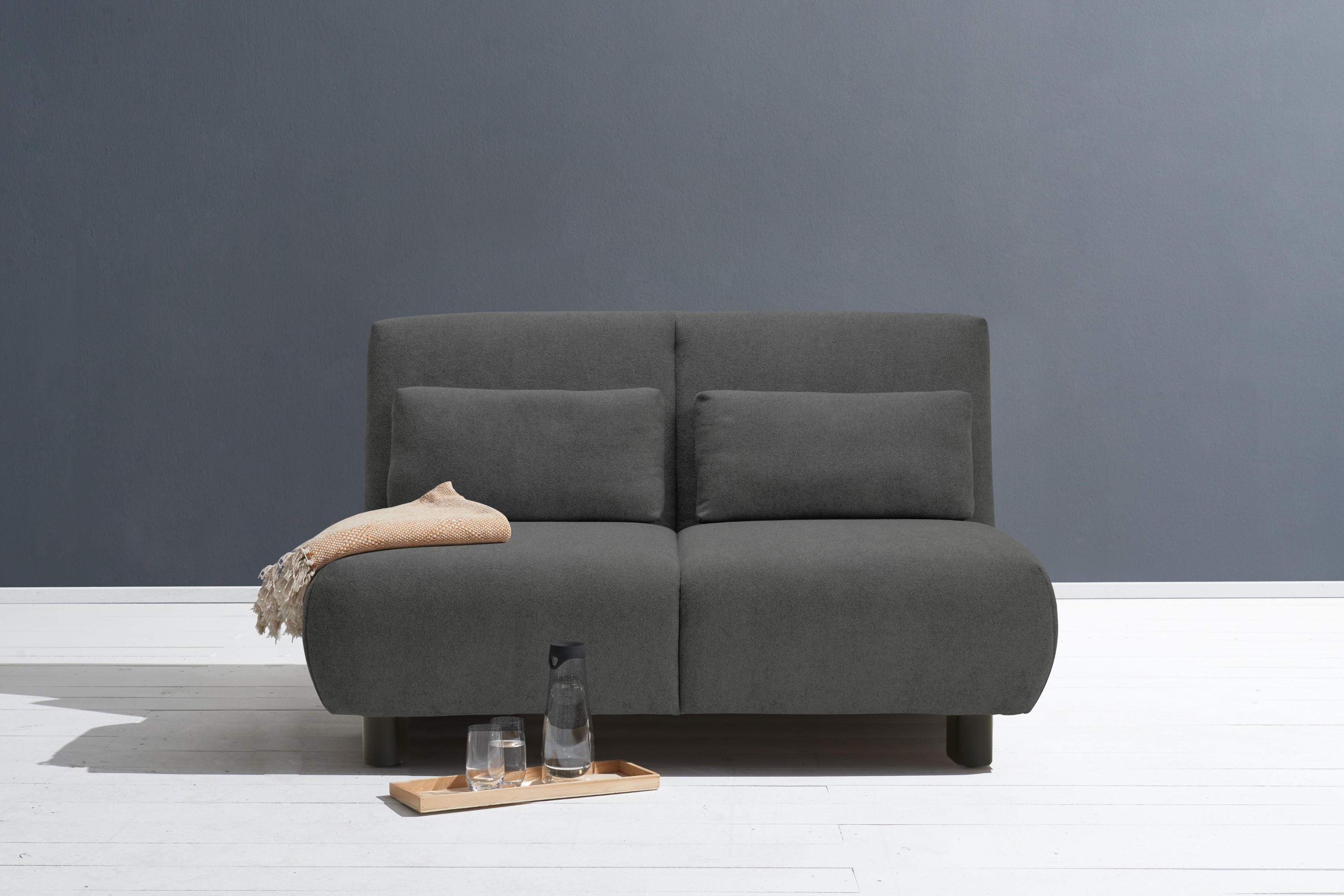 Schlafsofa ELL + ELL "Minou", grau (dunkelgrau), B:145cm, Sofas, Schlafsofa