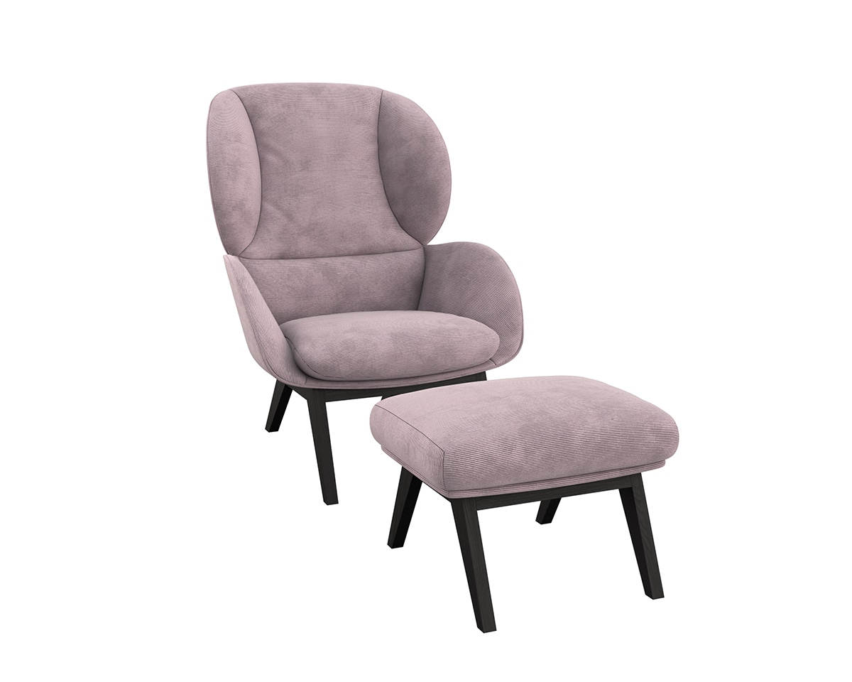 Ohrensessel FLEXLUX "Adria Designsessel, Loungesessel", lila (soft lavender), B:78cm H:100cm T:96cm, 85% Polyester/15%Polyamide, Sessel, Ohrensessel, Stil & Komfort, organische Form, Fuß Holz schwarz