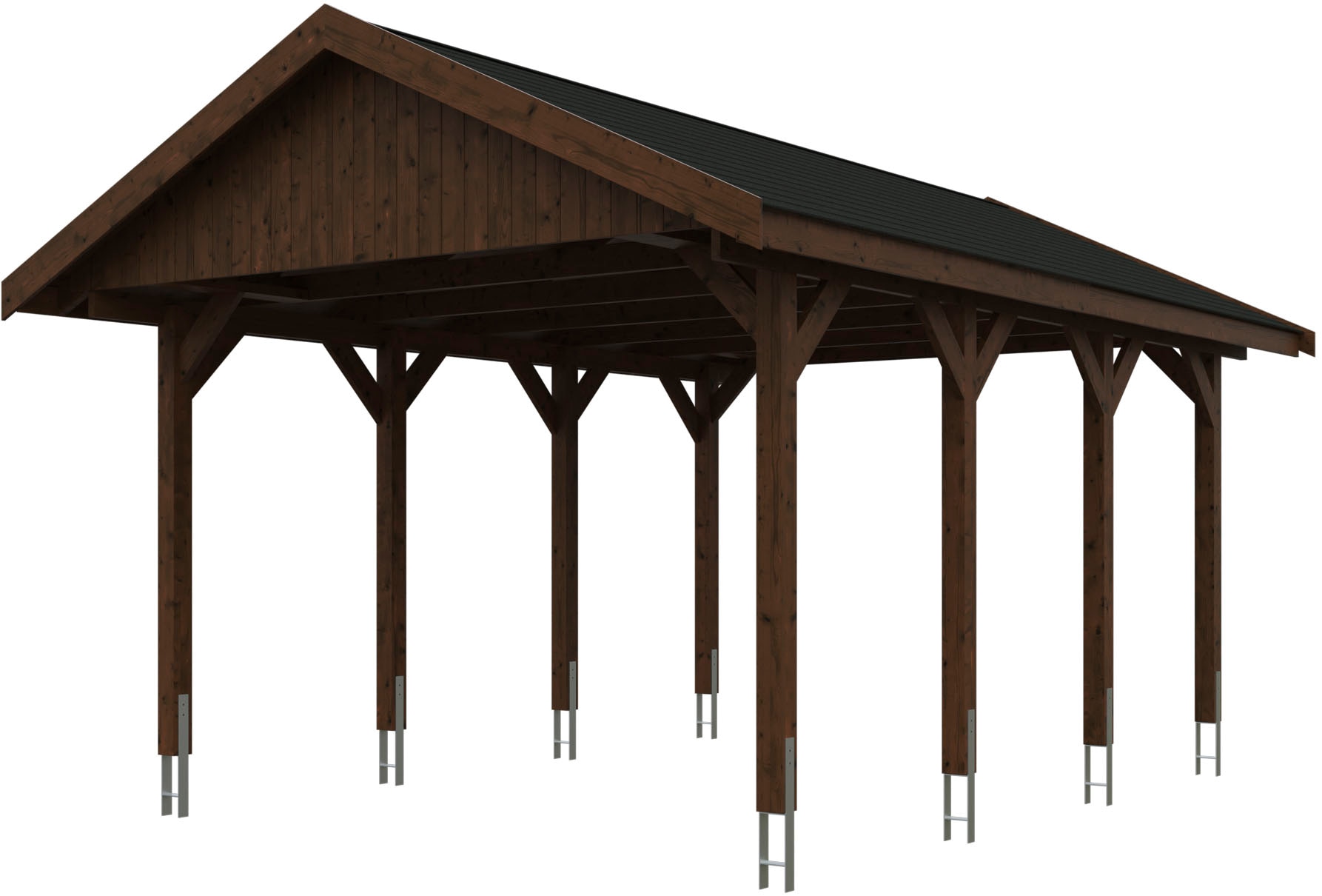 Einzelcarport SKANHOLZ "Wallgau", braun (nussbaum), B/H/T: 430cm x 215cm x 600cm, Carports, mit schwarzen Dachschindeln Image