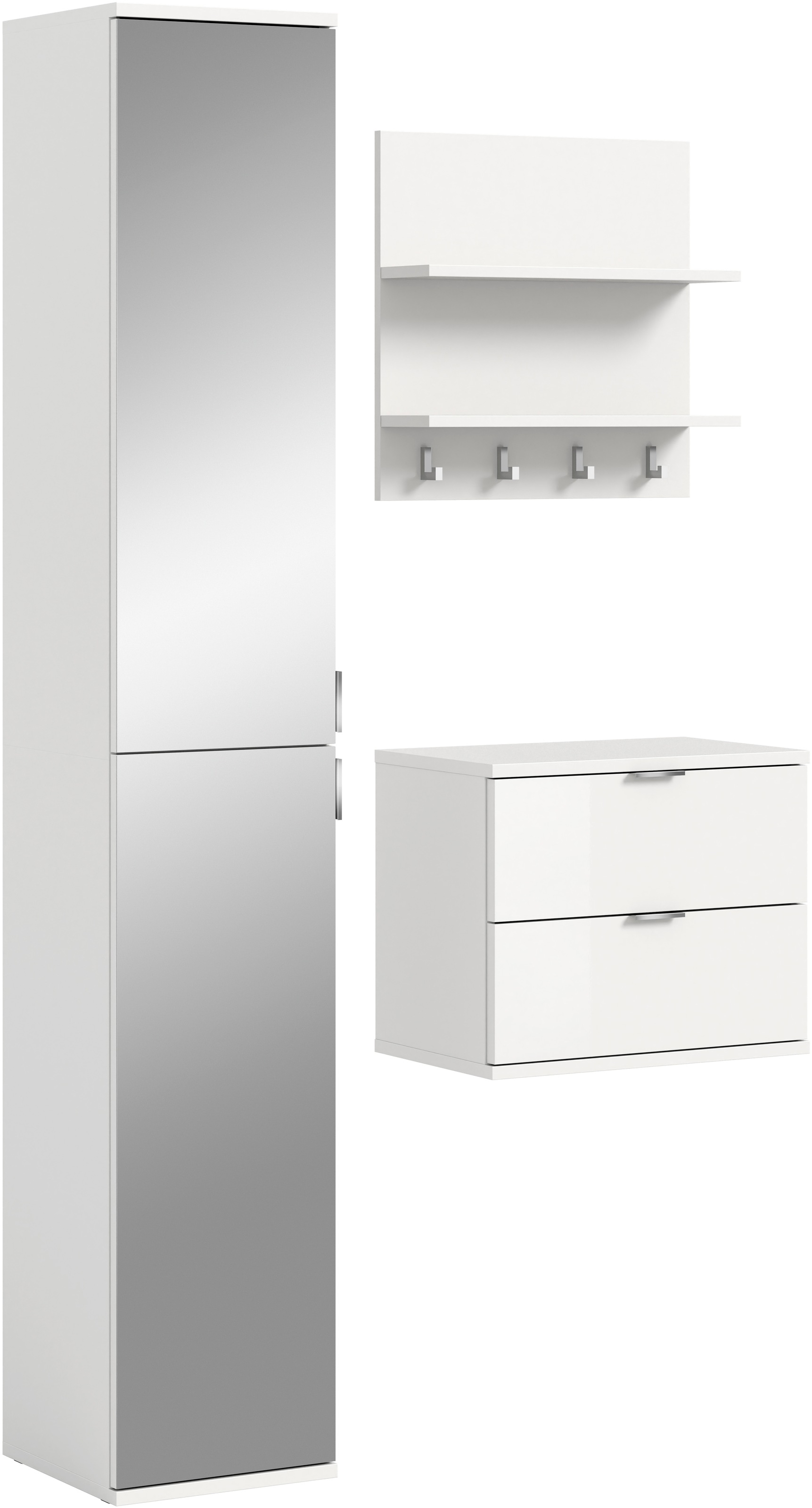 Garderoben-Set INOSIGN "Trondheim, Garderobenset 3-tlg. Breite 82 cm", weiß, B:82cm H:191cm T:37cm, Kastenmöbel-Sets, hochglanz, best. aus: Spiegelschrank, Paneel, Kommode, Flur