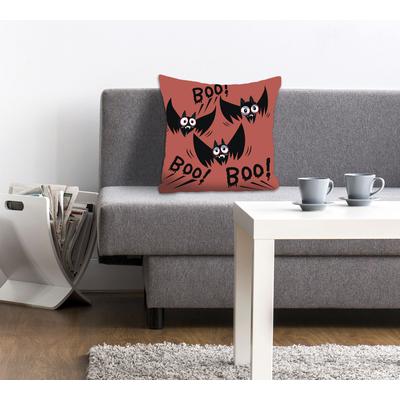 Dekokissen QUEENCE "BOO", rot (hellrot, bedruckt), B:40cm L:40cm, Polyester, Dekokissen_Sitzkissen_Kissenhüllen, Kissenhülle ohne Füllung, 1 Stück