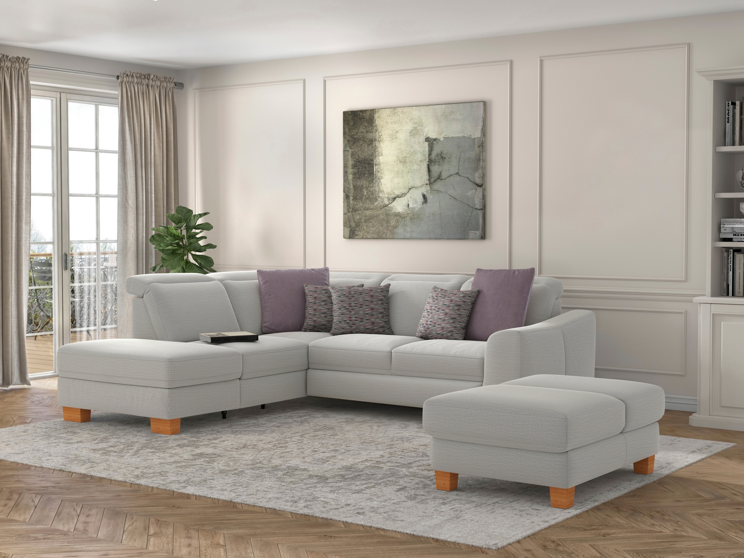 Ecksofa SIT & MORE "Dundee L-Form", silber, B:263cm H:86cm T:219cm, Sofas, mit Federkern und Massivholzfüßen, wahlweise mit Kopfteilverstellung