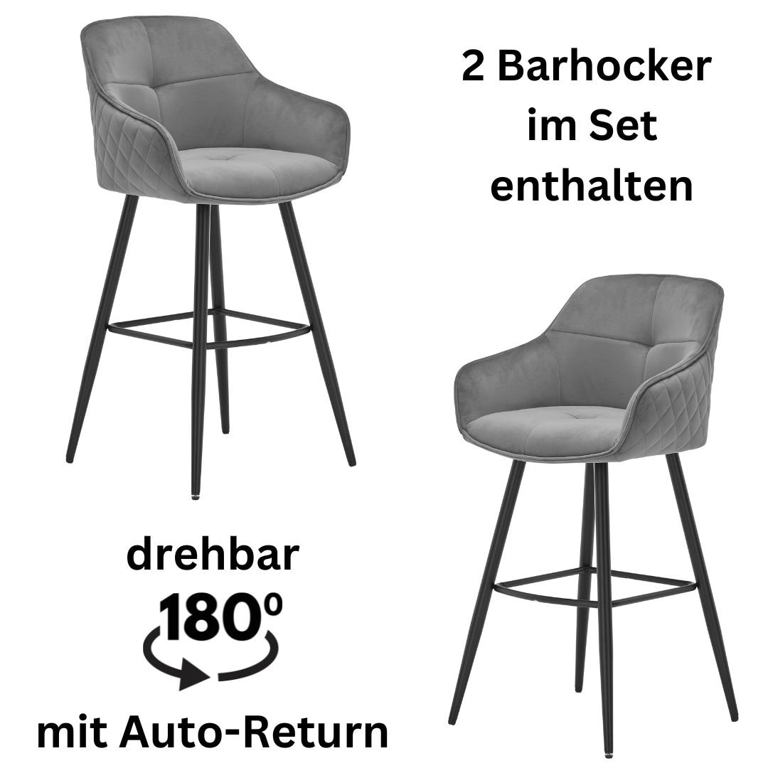 Barhocker STOLKOM "Emma", grau (grau, schwarz), B:57cm H:105cm T:53cm, Hocker, Barhocker, Komfortsitzhöhe 73 cm, 180drehbar Auto Return funktion