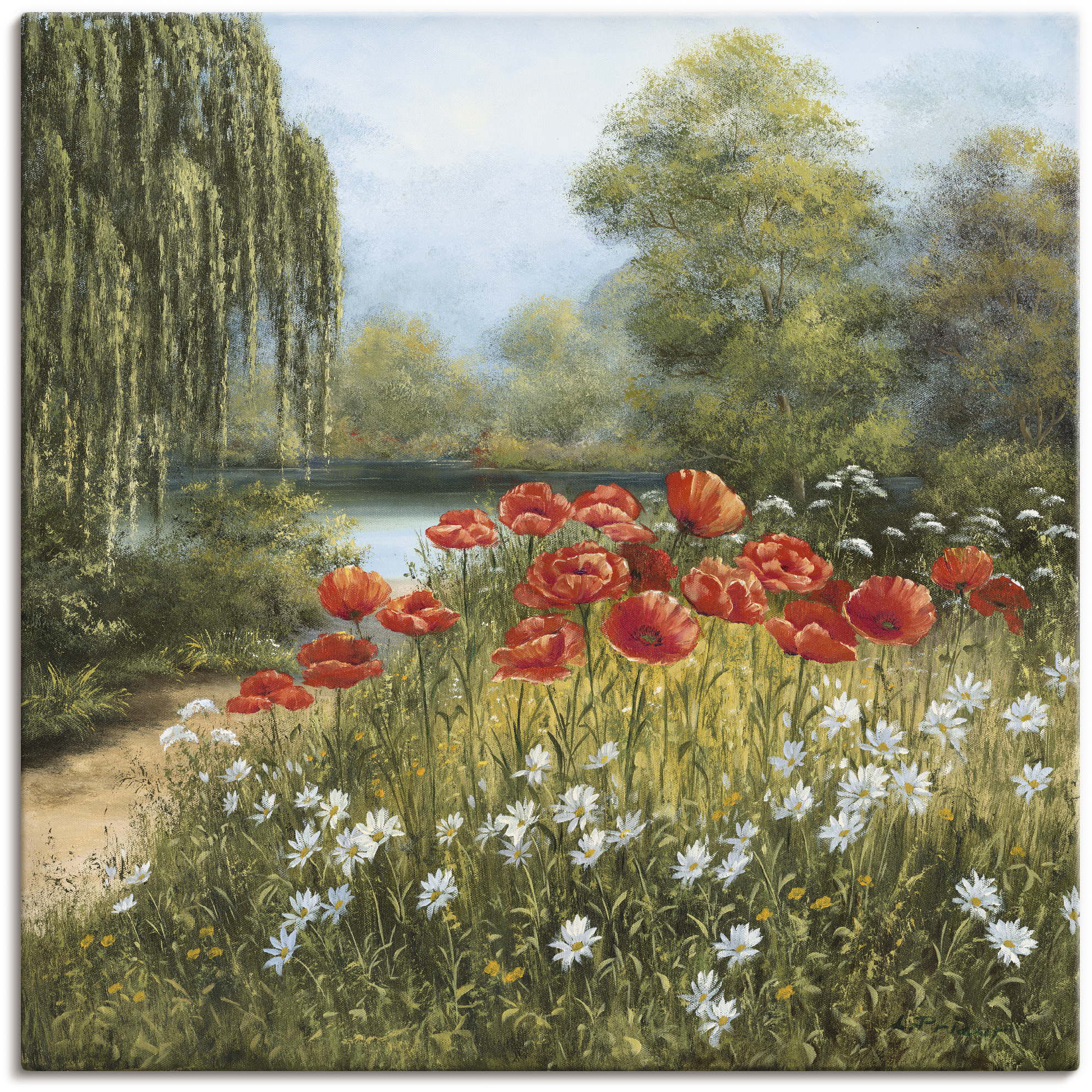 Wandbild ARTLAND "Mohnwiese am See", grün (farbe bild(er): grün), B:30cm H:30cm, Bilder, als Alubild, Outdoorbild, Leinwandbild, Poster in verschied. Größen Image