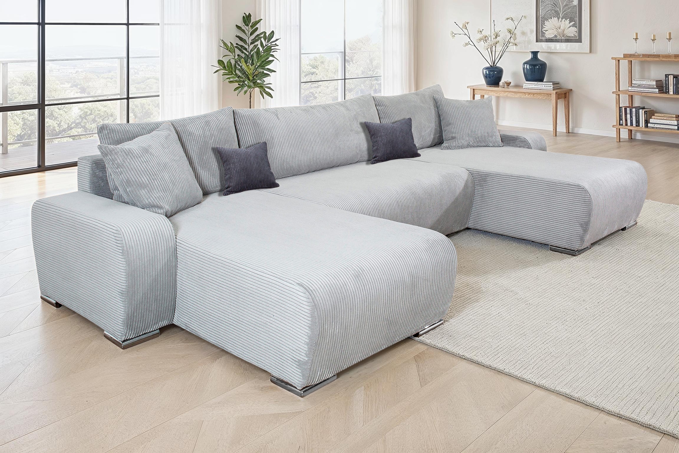Wohnlandschaft COLLECTION AB "Paola U-Form, Breite 314 cm", grau (hellgrau), B:314cm H:41cm T:169cm, 100%Polyester, Sofas, Wohnlandschaft, Wohnlandschaft,2 Ottomane,Bonnelfederkern,Rückenkissen, Topseller