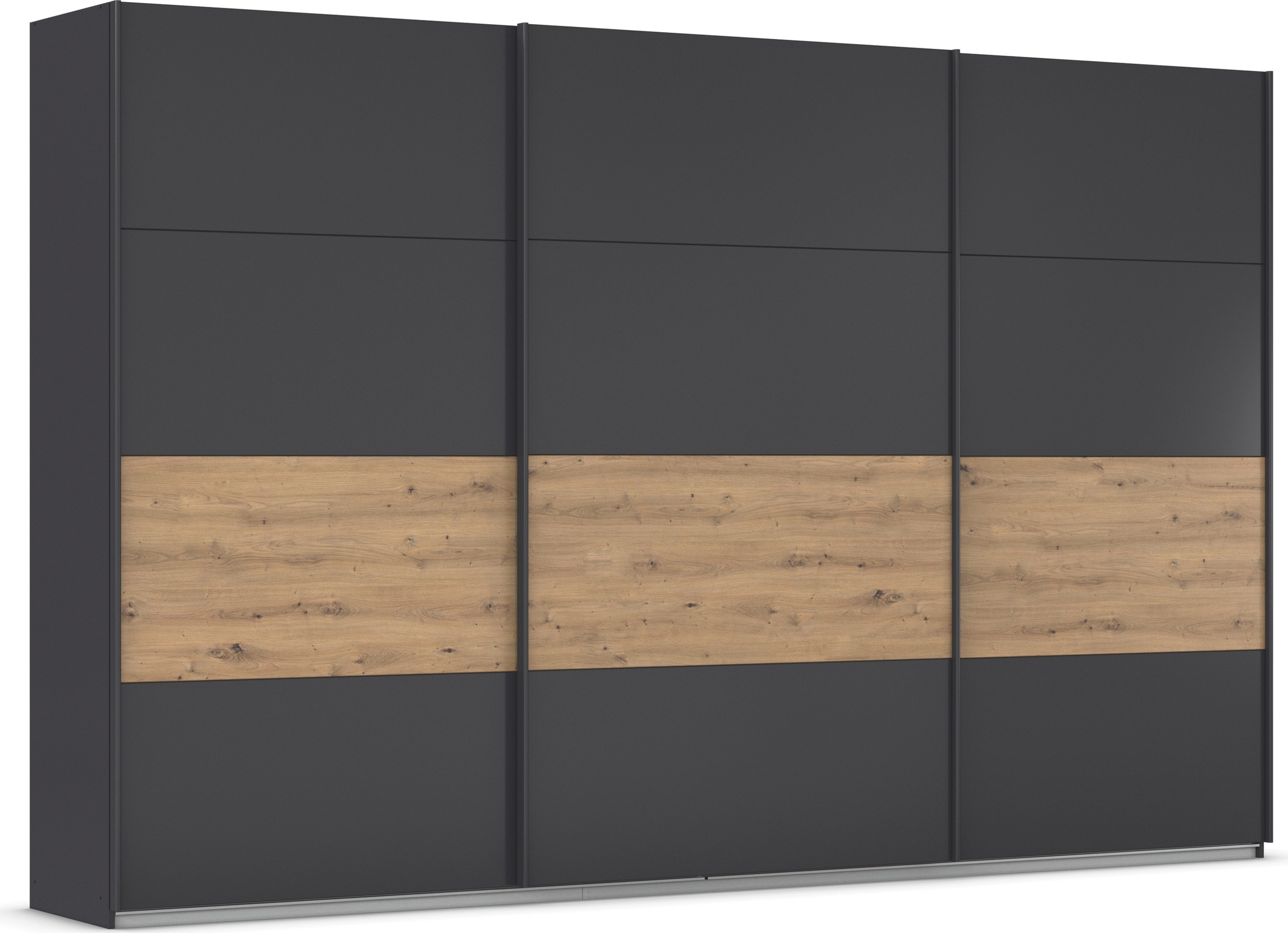 Schwebetürenschrank RAUCH "Schwebetürenschrank Kleiderschrank Schrank Garderobe CORTONA", grau (graumetallic, eiche artisan), B:360cm H:229cm T:62cm, Holzwerkstoff, Schränke, inkl. Inneneinteilung, 2 Stoffboxen und zusätzlichen Einlegeböden