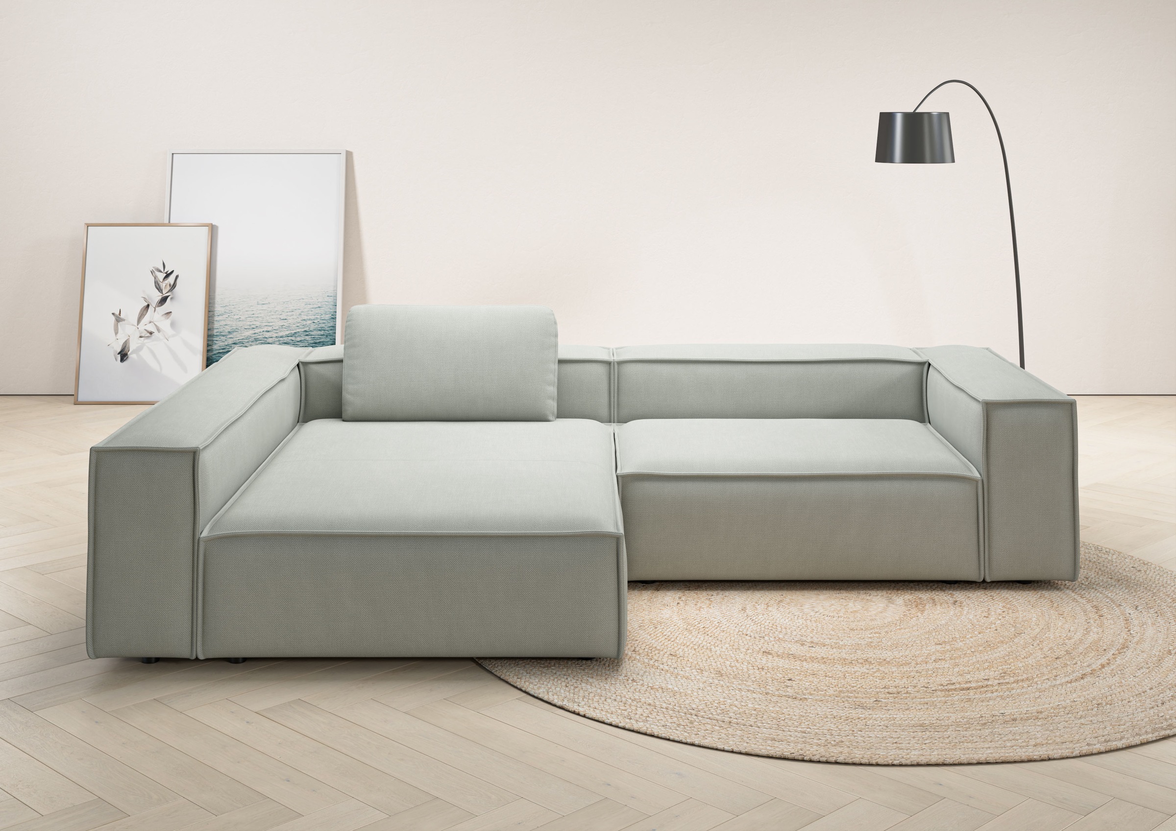Ecksofa HOME AFFAIRE "Watertown, moderne XXL L-Form, 306 cm breit", silber, B:306cm H:68cm T:191cm, 100% Polyester, Sofas, Ecksofa, Komfortabel mit tiefer Sitzfläche – ideal für große Wohnräume