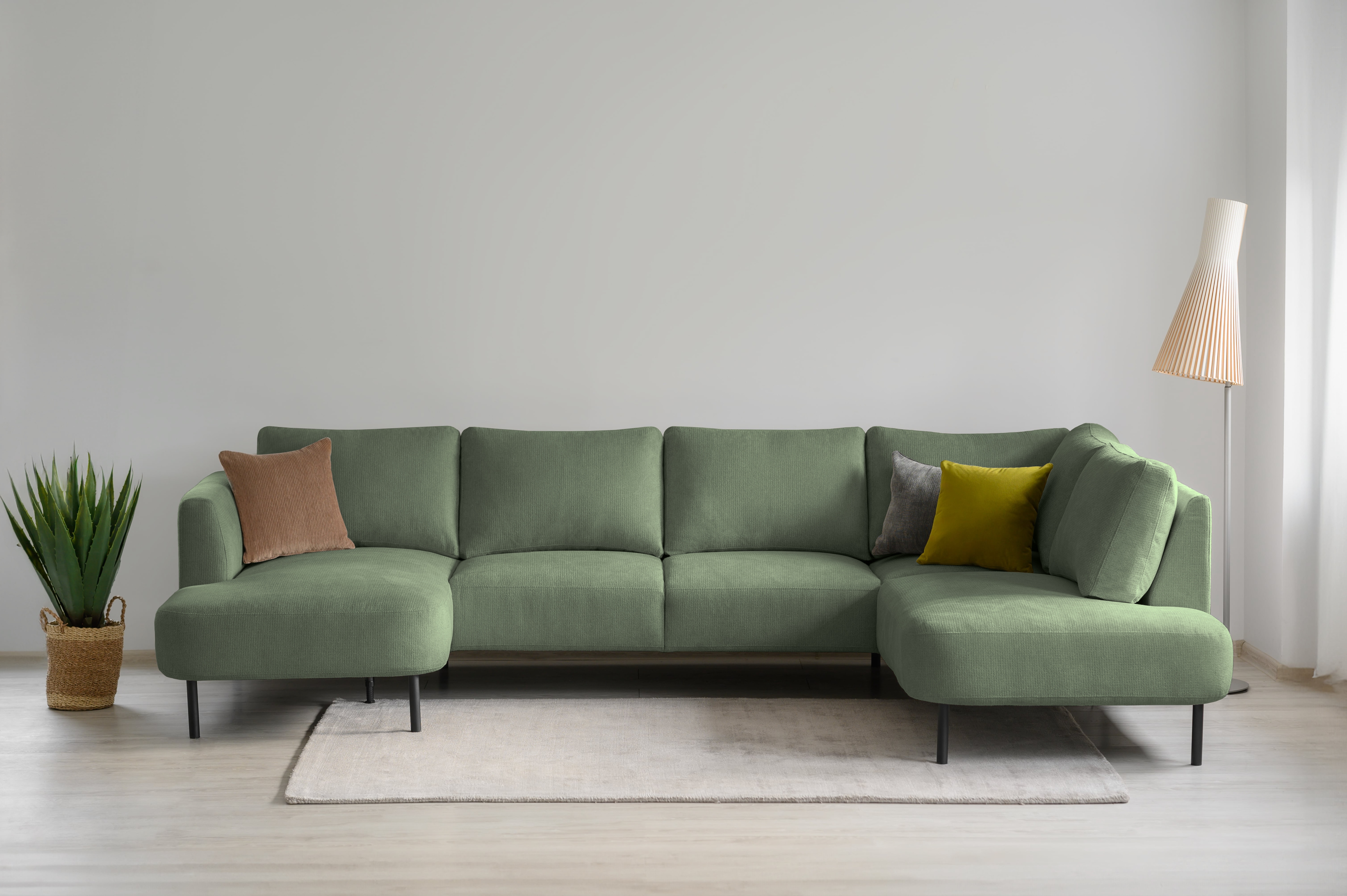 Wohnlandschaft OTTO HOME "Cesola", grün, B:327cm H:84cm T:206cm, 90% Polyester, 10% Nylon, Sofas, Wohnlandschaft, in weichem Chenille-Stoff, Breite 327 cm, mit schwarzen Metallfüßen