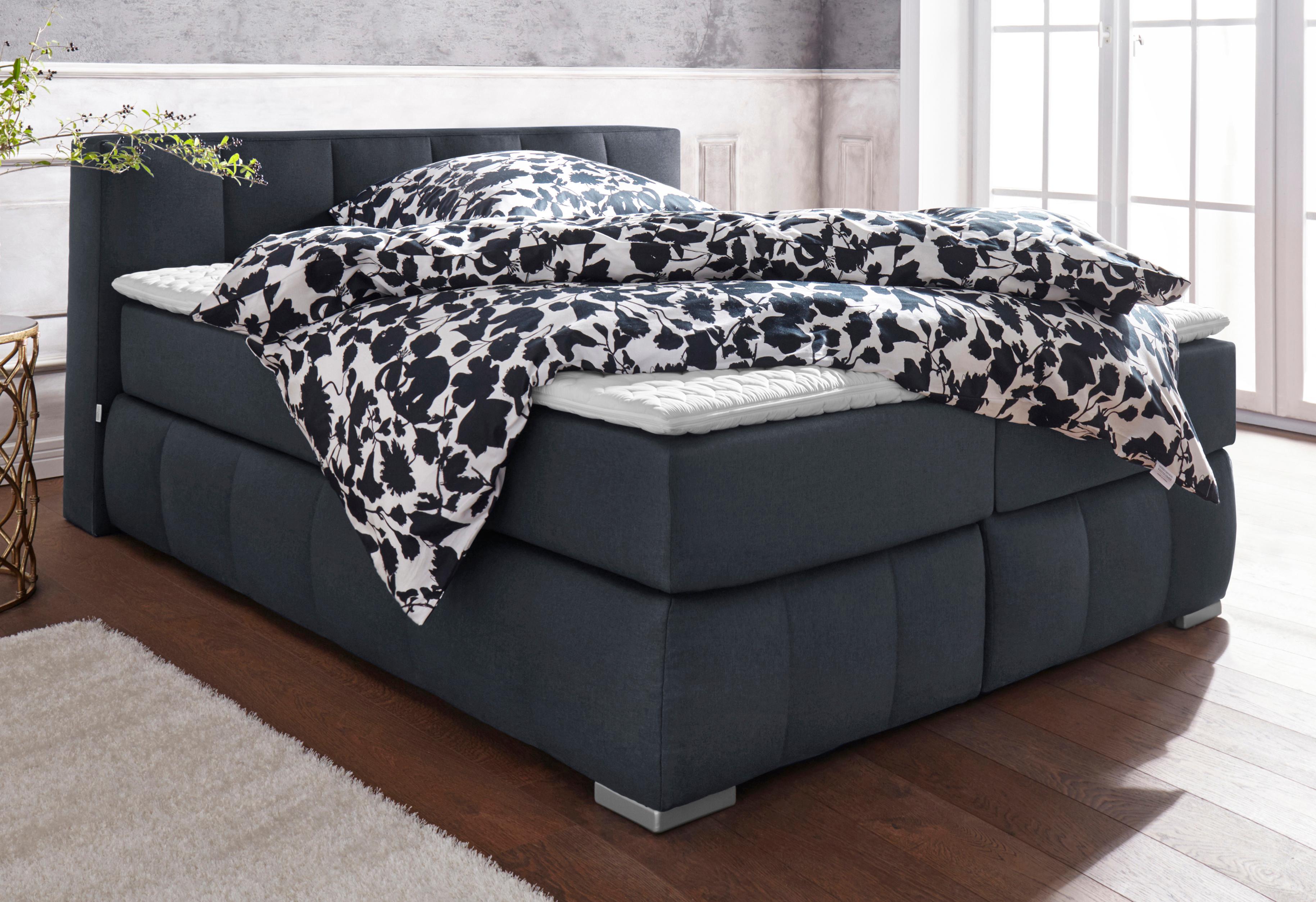 Boxspringbett HOME AFFAIRE "Chelles", grau (anthrazit), B:167cm L:225cm, Samtoptik (100% Polyester);Bezug der Spiegelfläche Matratzendrell aus 100% Polyester;Struktur fein 100% Polyester), Komplettbetten, Boxspringbett, inkl. Kaltschaumtopper, in 5... Image